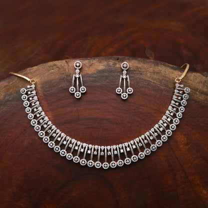 ZIRCON NECKLACE SETNN111 - WHITE - Two Tone Polish