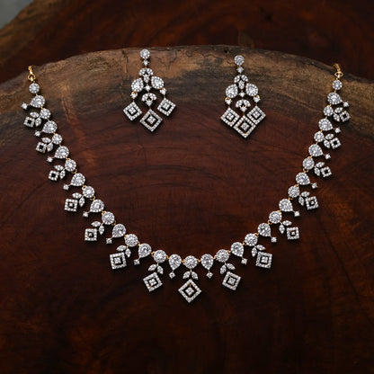 ZIRCON NECKLACE SET NN89 - WHITE - Two Tone Polish