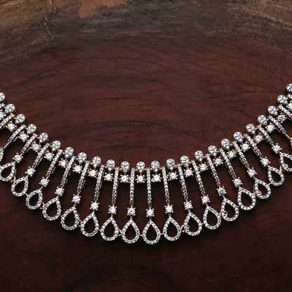 ZIRCON NECKLACE SET NN119 - WHITE - Two Tone Polish
