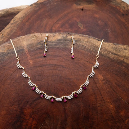 ZIRCON NECKLACE SET JPNS14 - RED N GREEN - Two Tone Polish