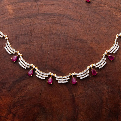 ZIRCON NECKLACE SET JPNS14 - RED N GREEN - Two Tone Polish