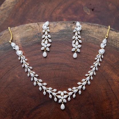 ZIRCON NECKLACE SET NN99 - WHITE - Two Tone Polish