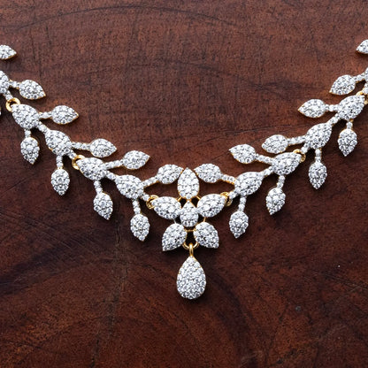 ZIRCON NECKLACE SET NN99 - WHITE - Two Tone Polish