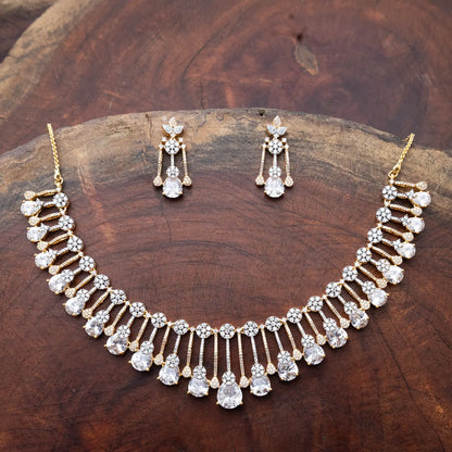 ZIRCON NECKLACE SET NN83 - white,red n green - Two Tone Polish