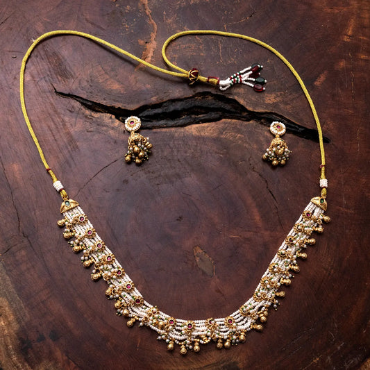 ANTIQUE NECKLACE SET RJNS6 - MULTI COLOURE - Two Tone Polish