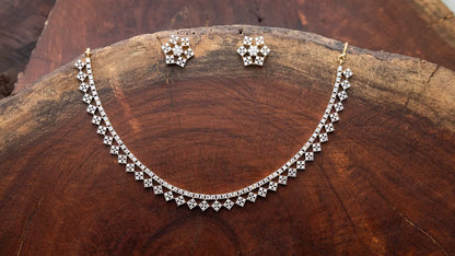 ZIRCON NECKLACE SET DKNS11 - WHITE - Two Tone Polish