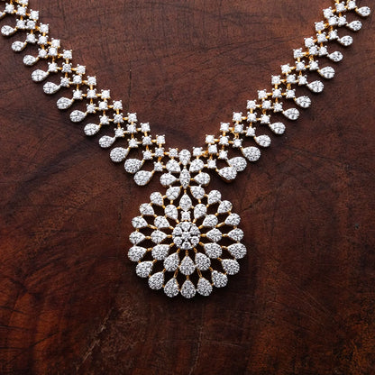ZIRCON NECKLACE SET NN107 - WHITE - Two Tone Polish