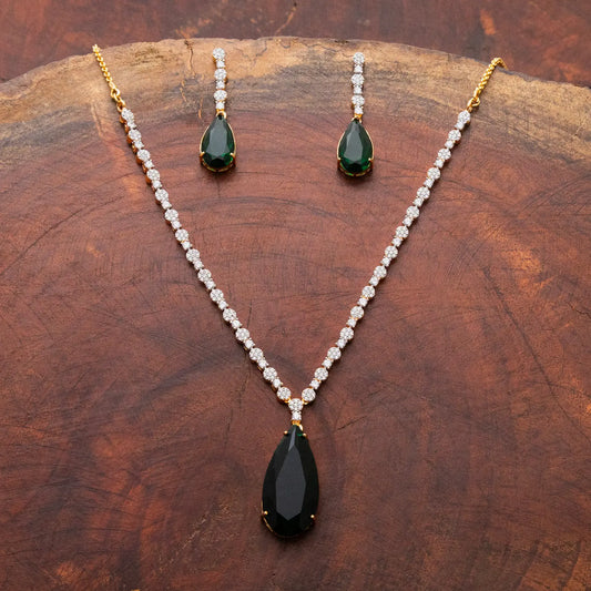 ZIRCON NECKLACE SET NN102 - RED,GREEN MINT N PINK - Two Tone Polish