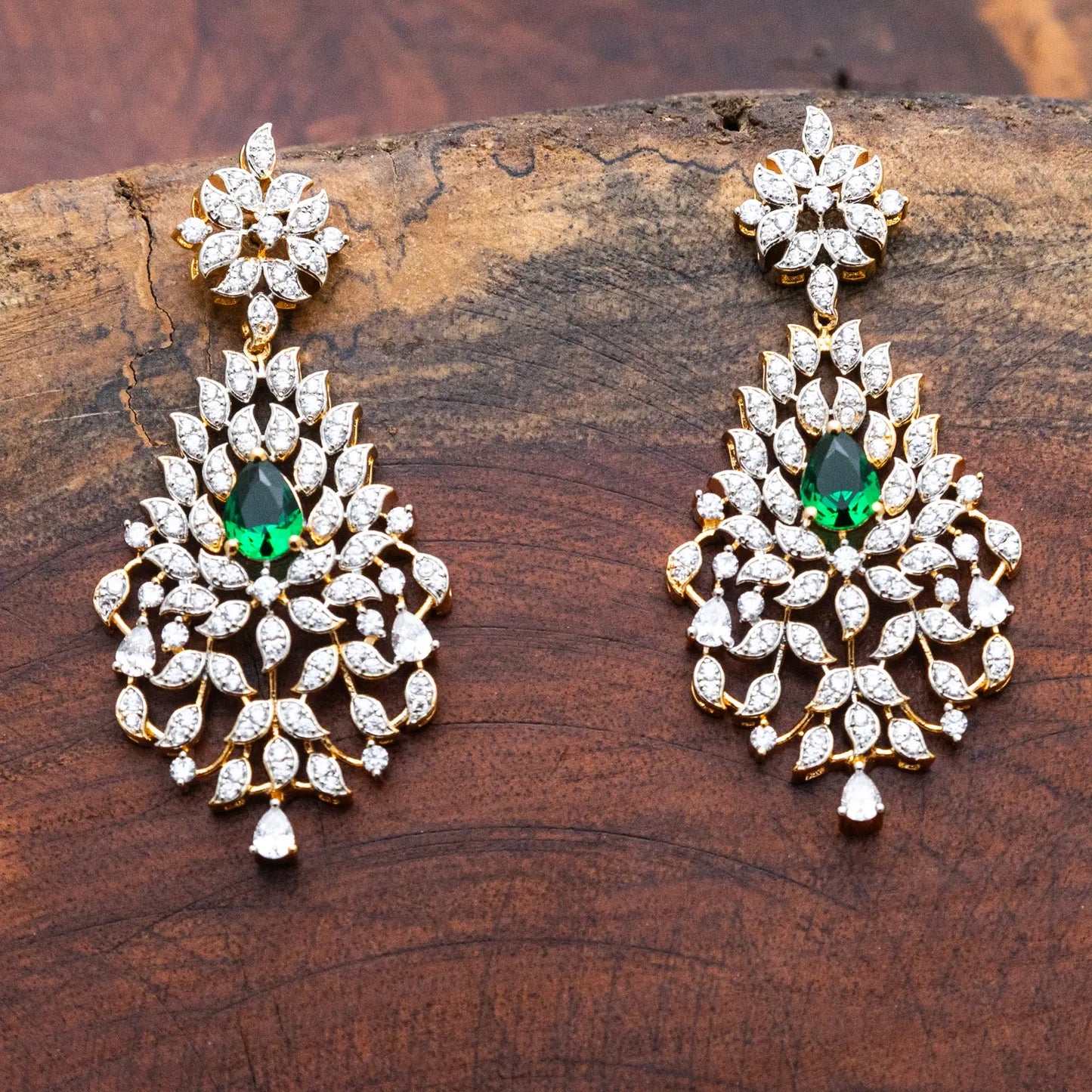 ZIRCON NECKLACE SET NN120 - GREEN - Two Tone Polish