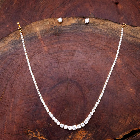 ZIRCON NECKLACE SET NN62 - WHITE - Two Tone Polish