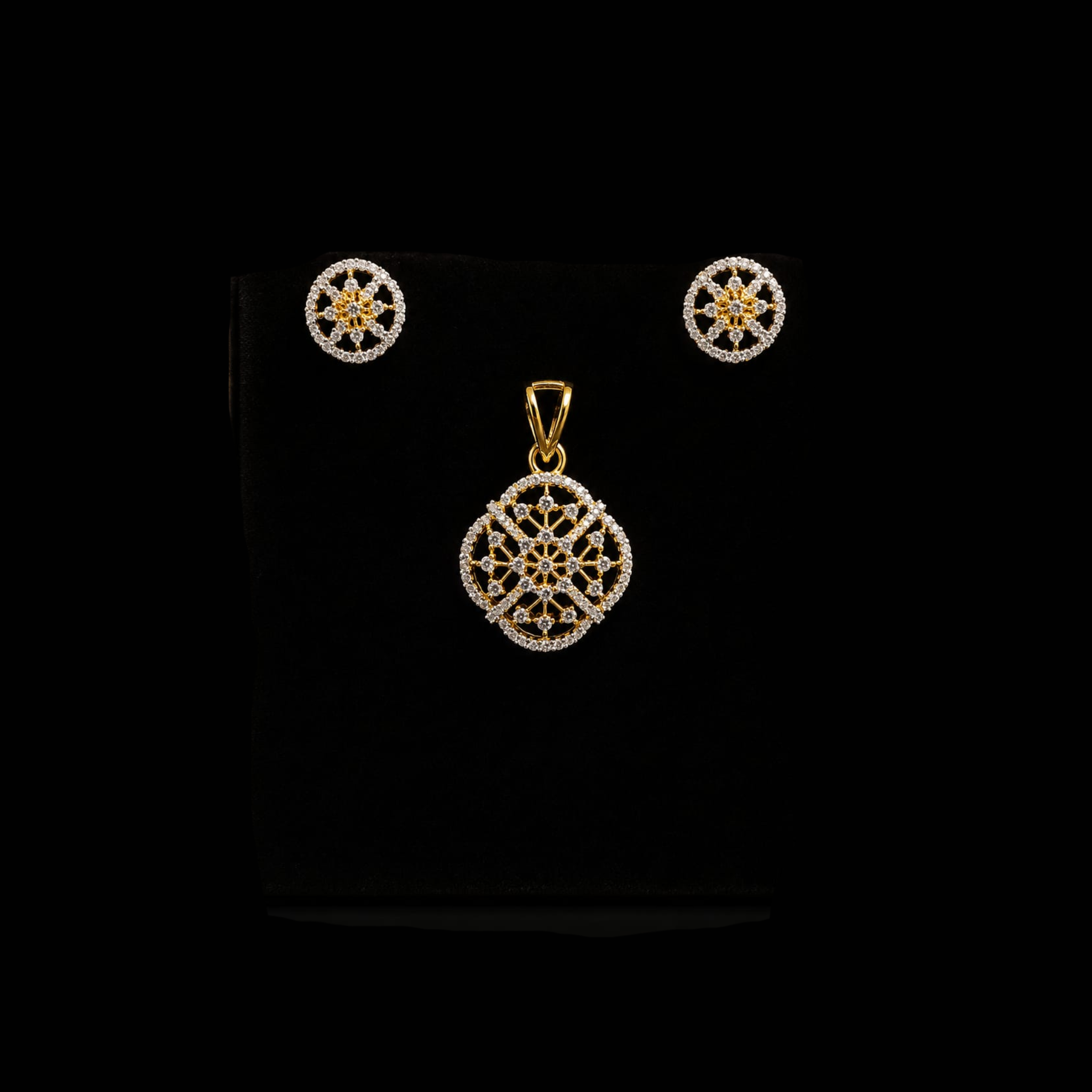 Gold Finish Mandala CZ Pendant Set
