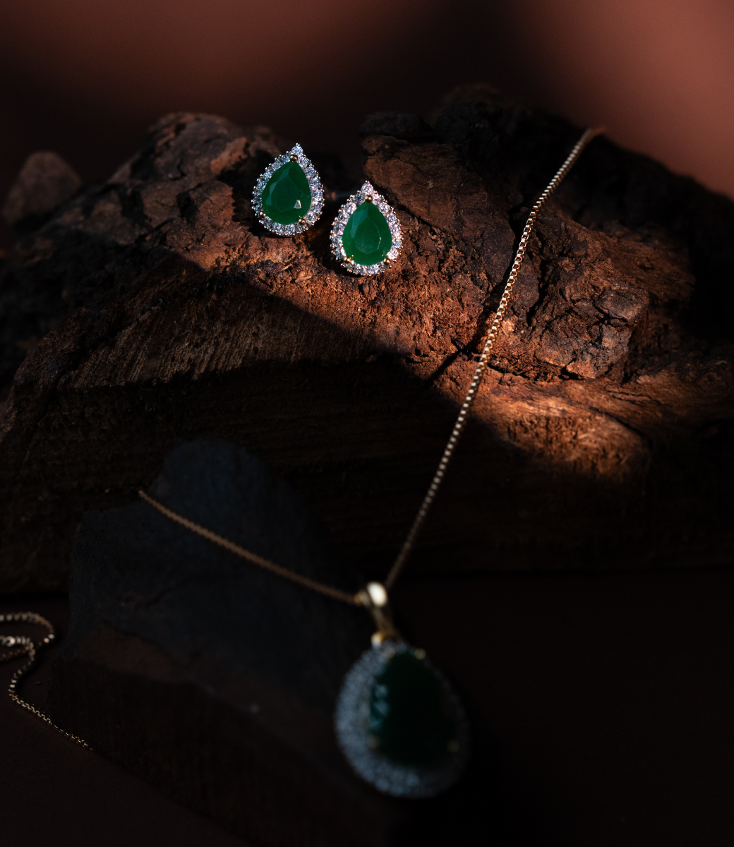 Emerald Drop Zircon Pendant Set