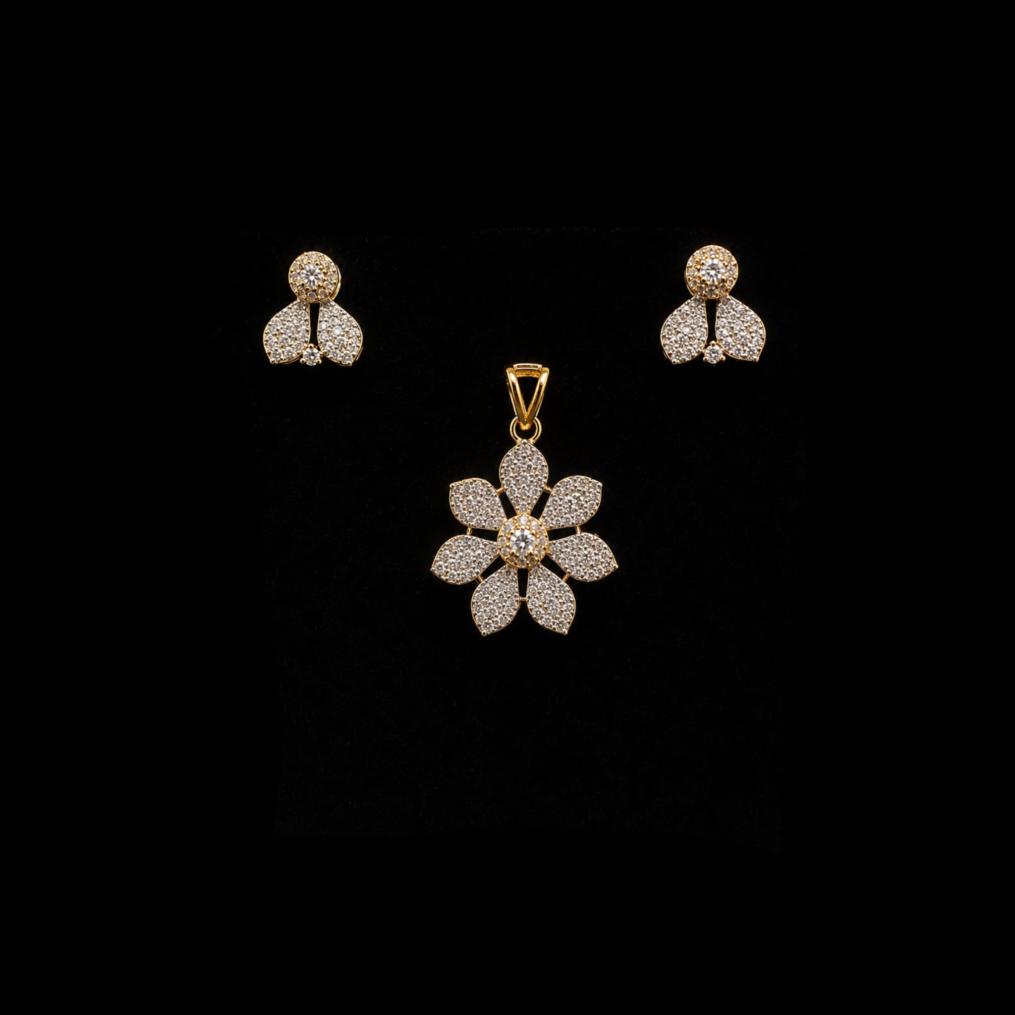 Gold Finish Floral CZ Pendant Set