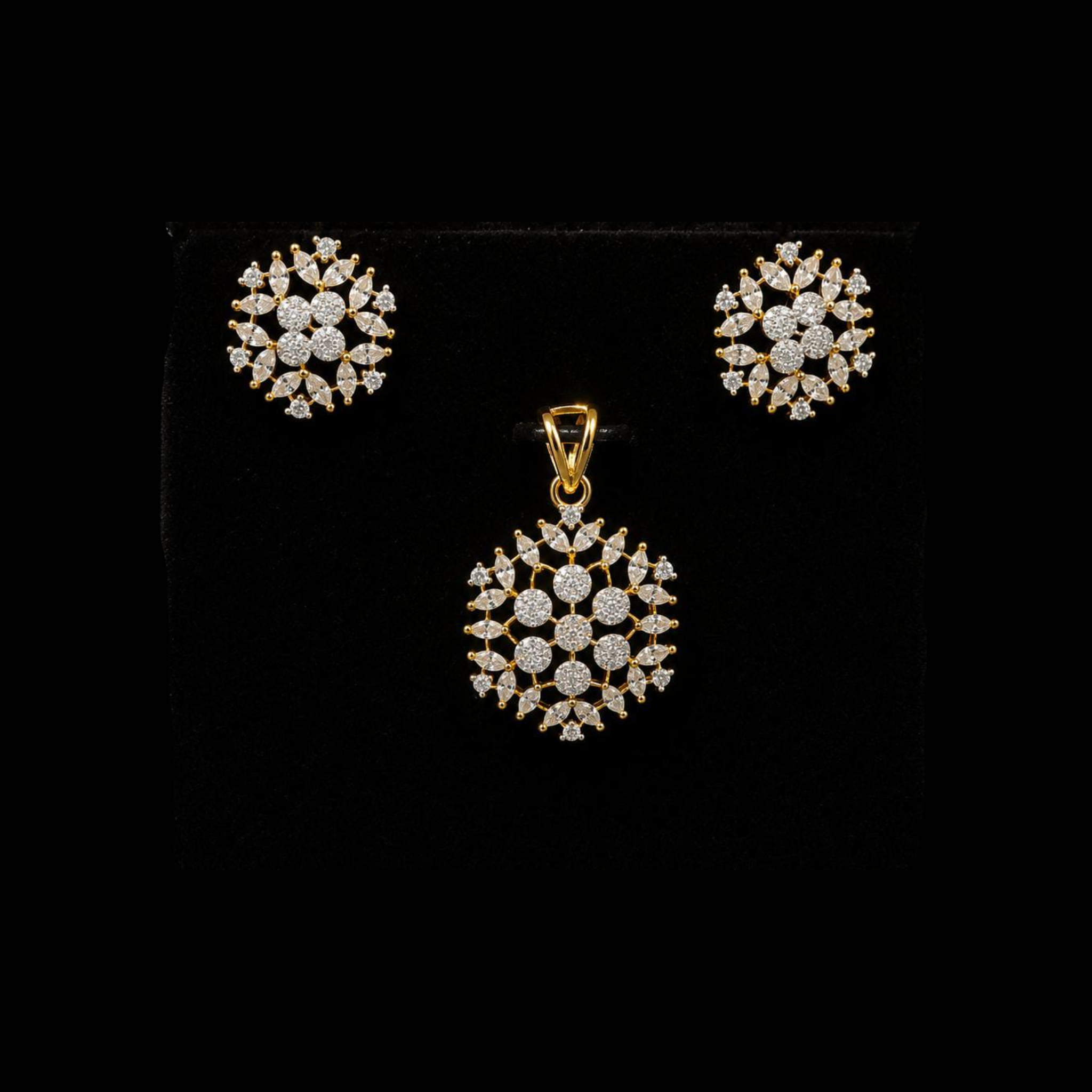 Gold Finish Round CZ Pendant Set