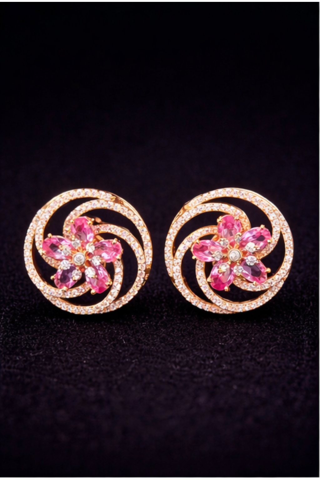 Pink Zircon Floral Stud Earrings