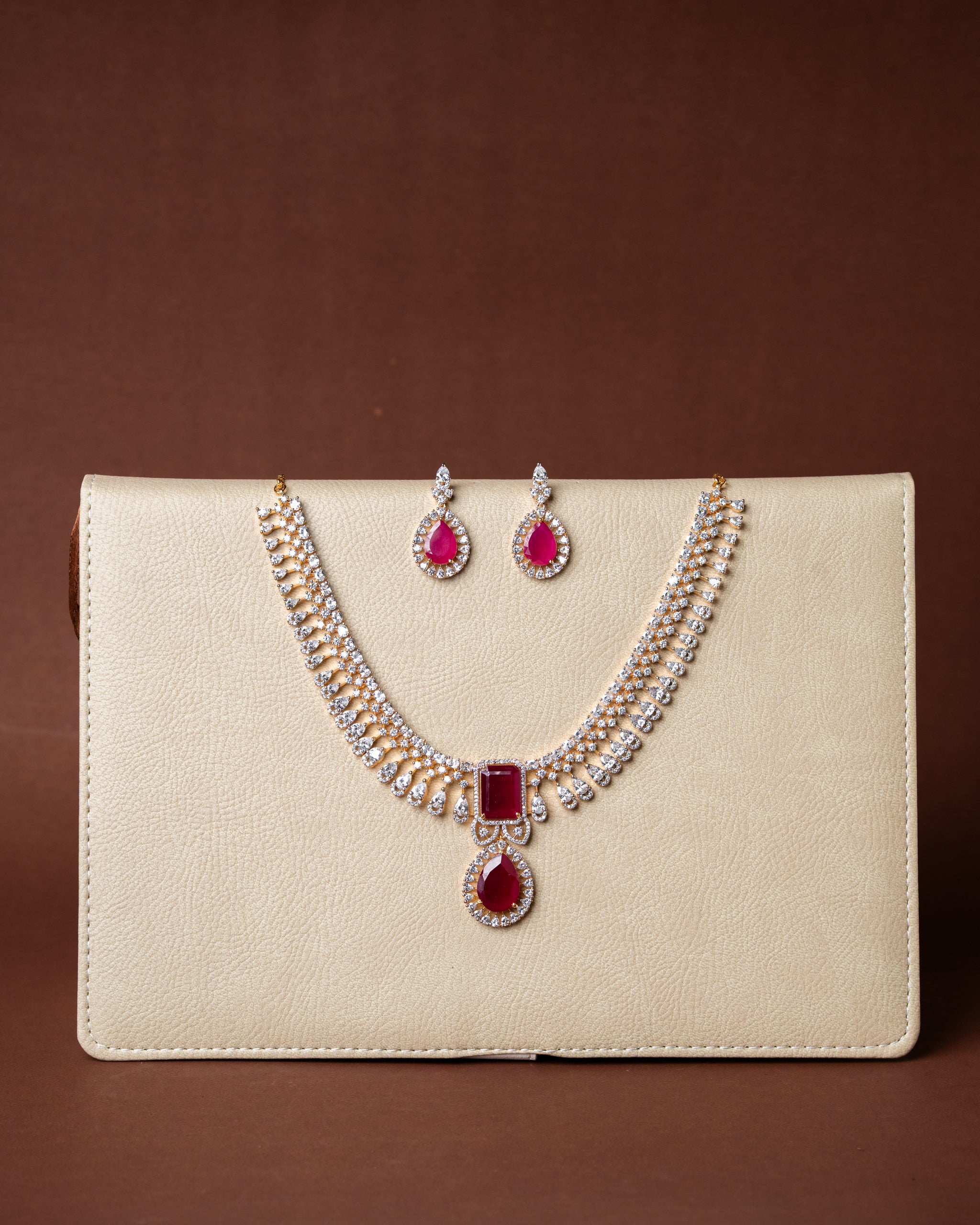 Zircon with Ruby Party Wear Necklace Set