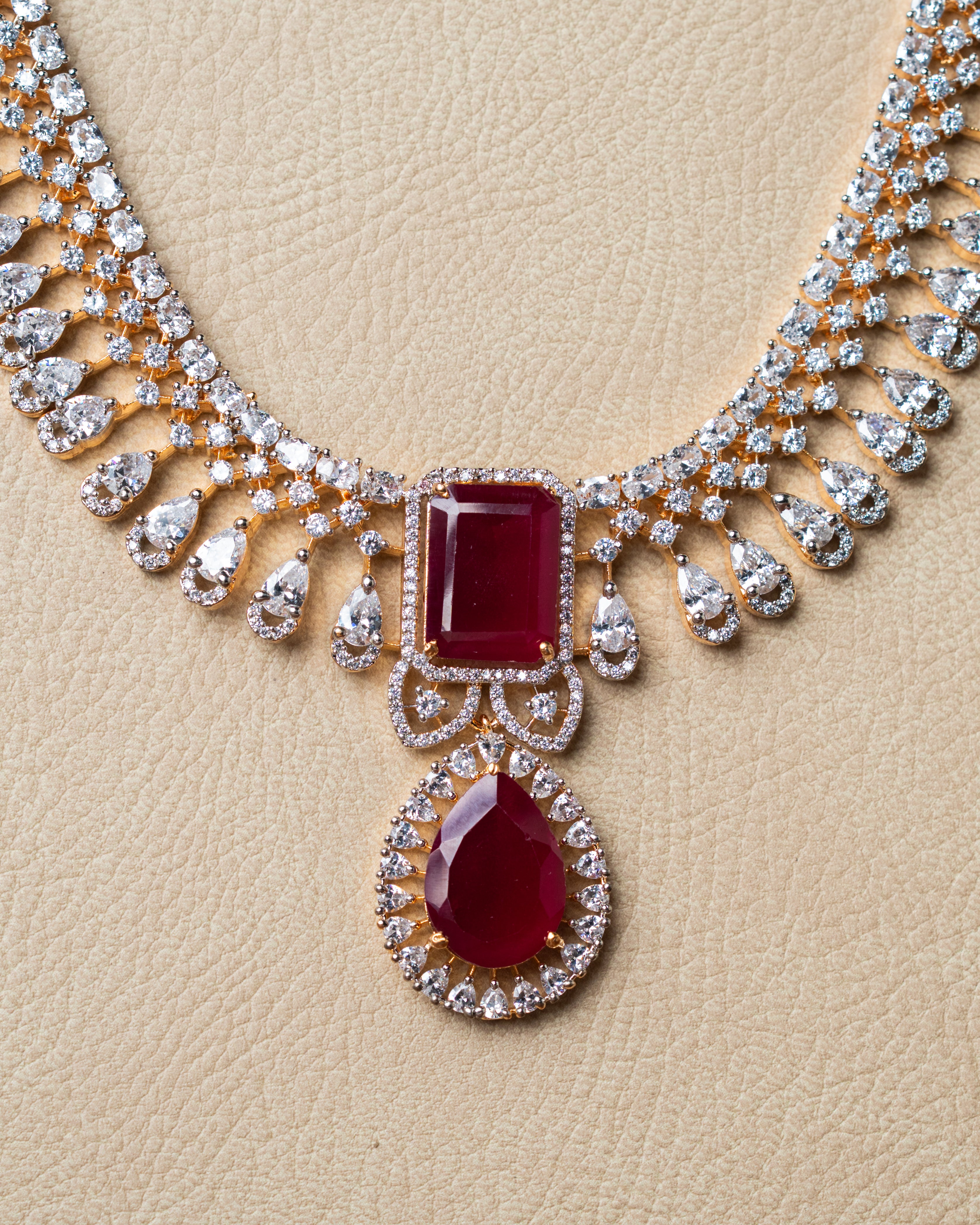 Zircon with Ruby Party Wear Necklace Set