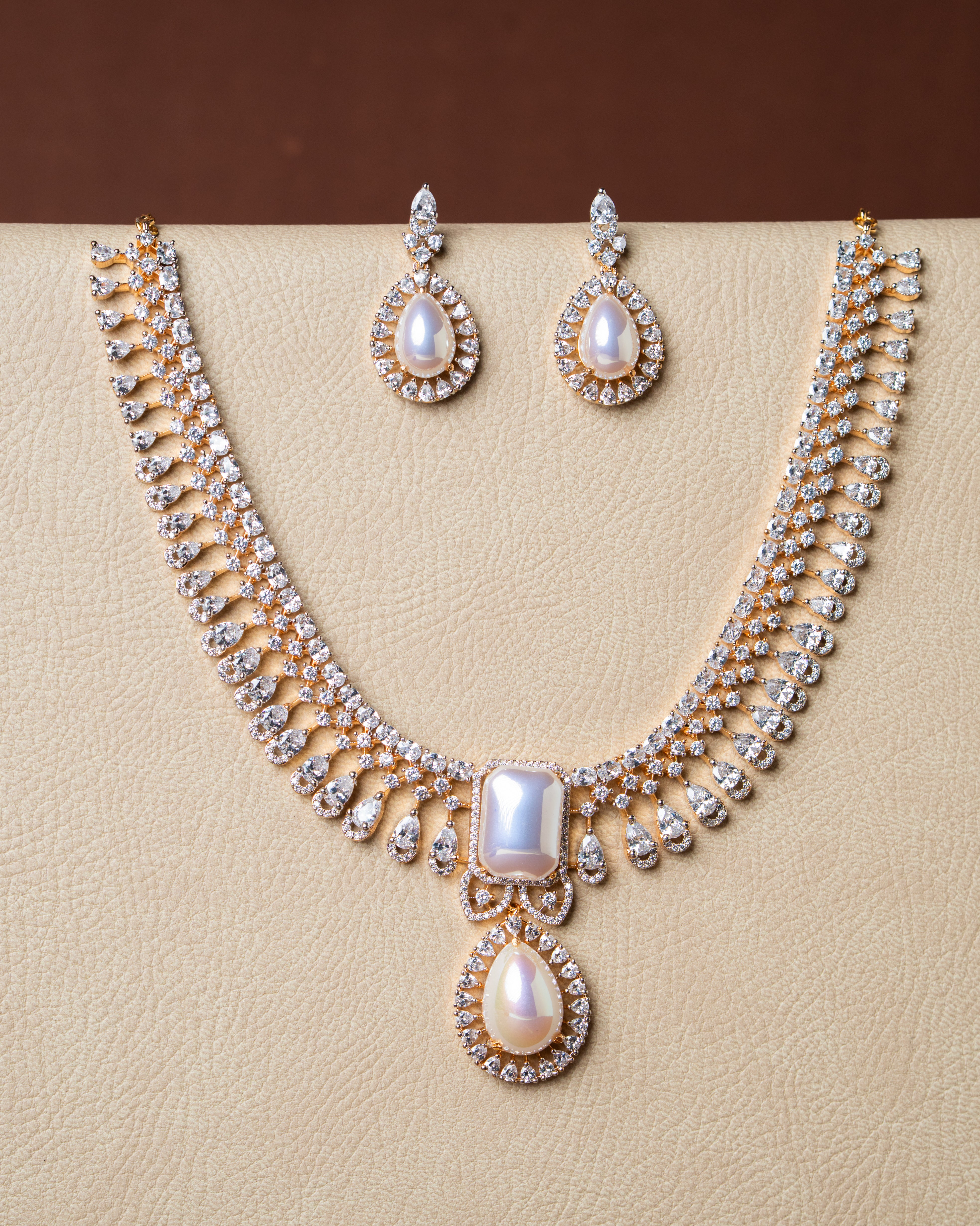 Zircon & Pearl Necklace Set – Premium Party Wear Jewelry