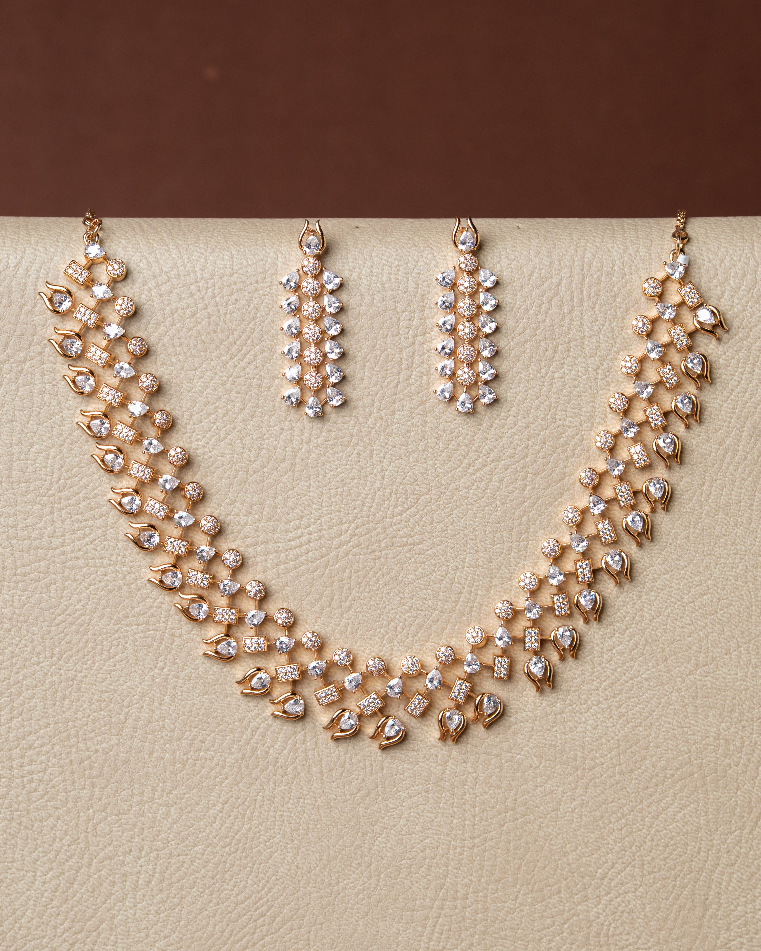 Rose Gold Plated AD (American Diamond) Jewellery Set.