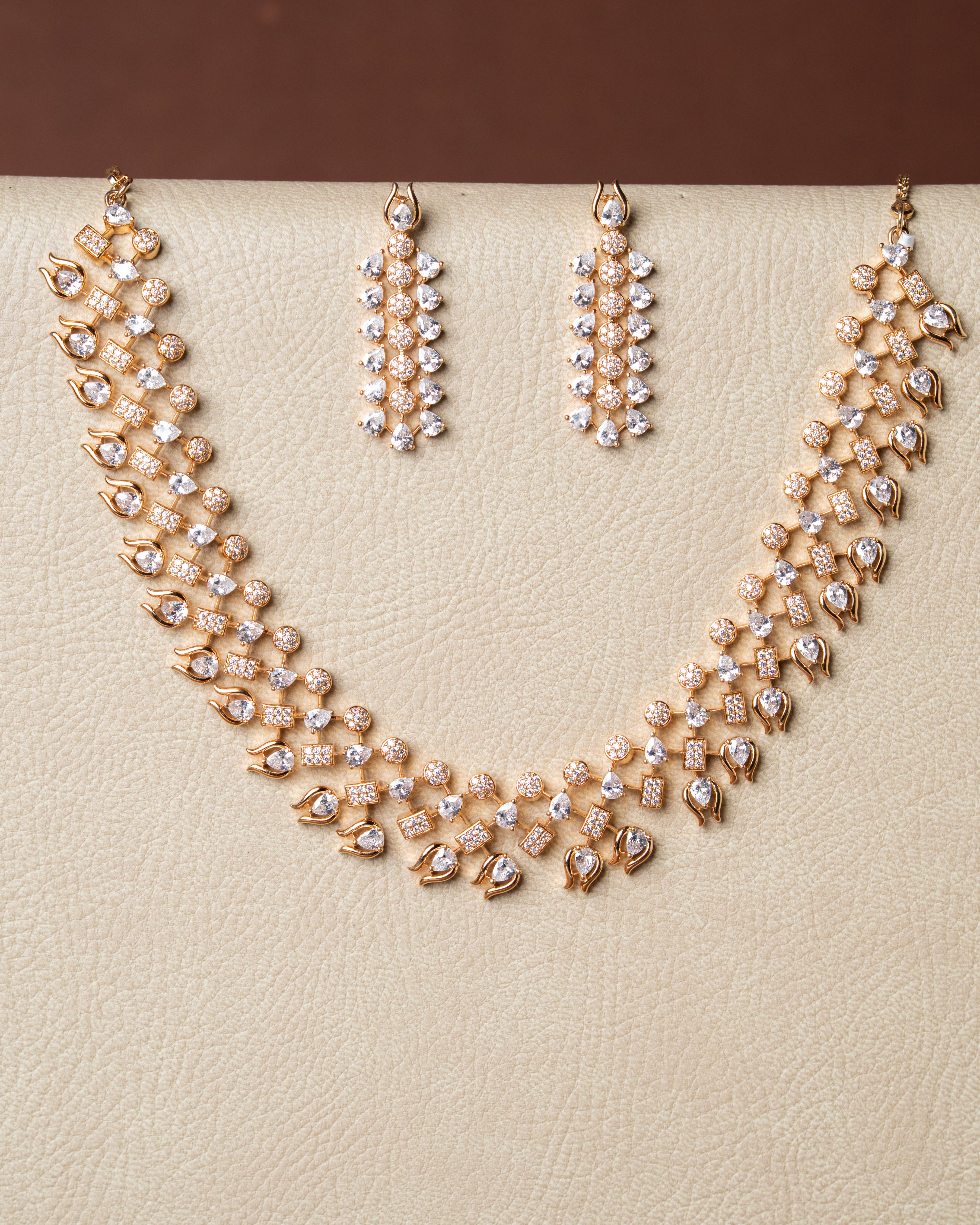 Rose Gold Plated AD (American Diamond) Jewellery Set.