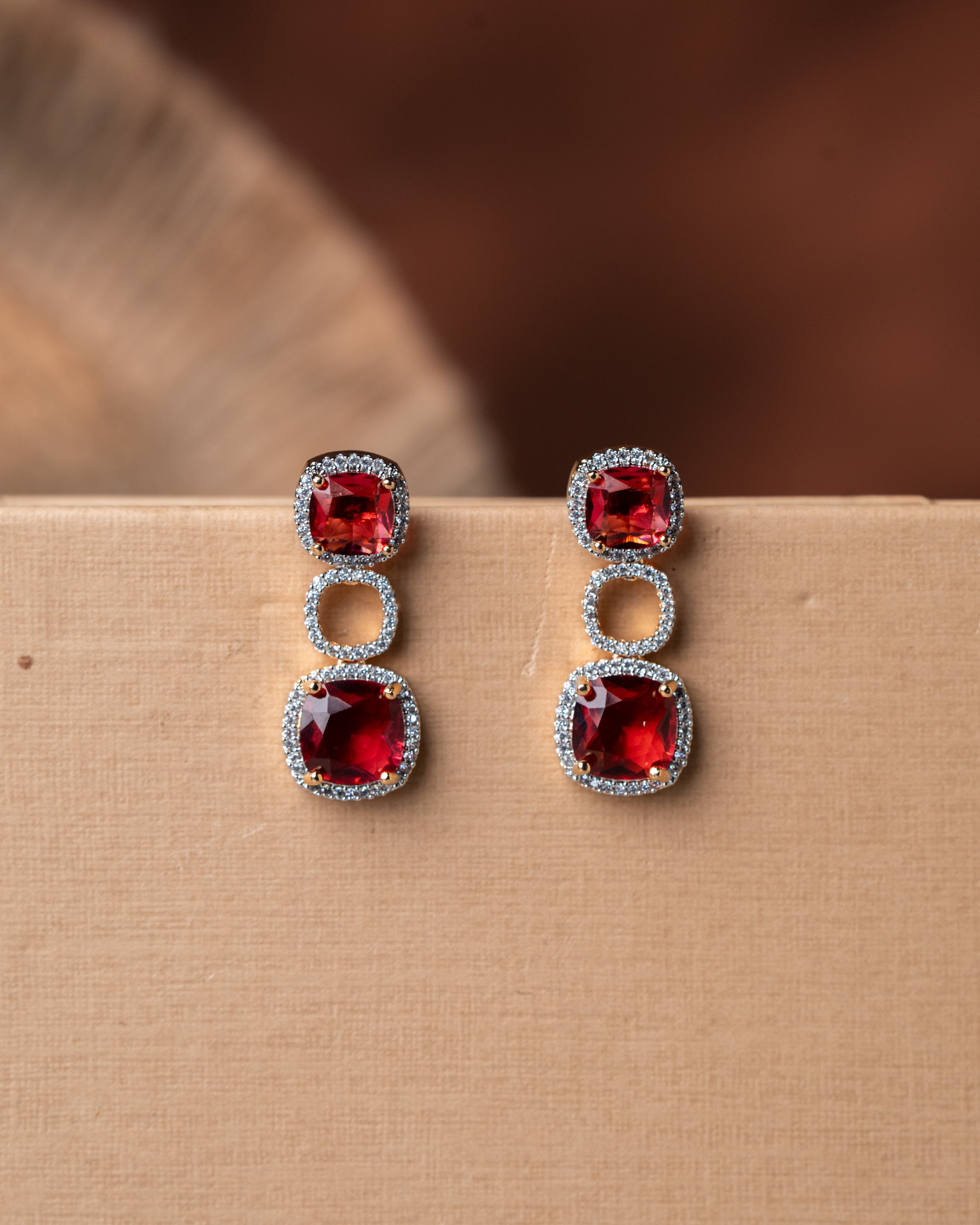 Gold-Toned Ruby and American Diamond (AD) Necklace Set.