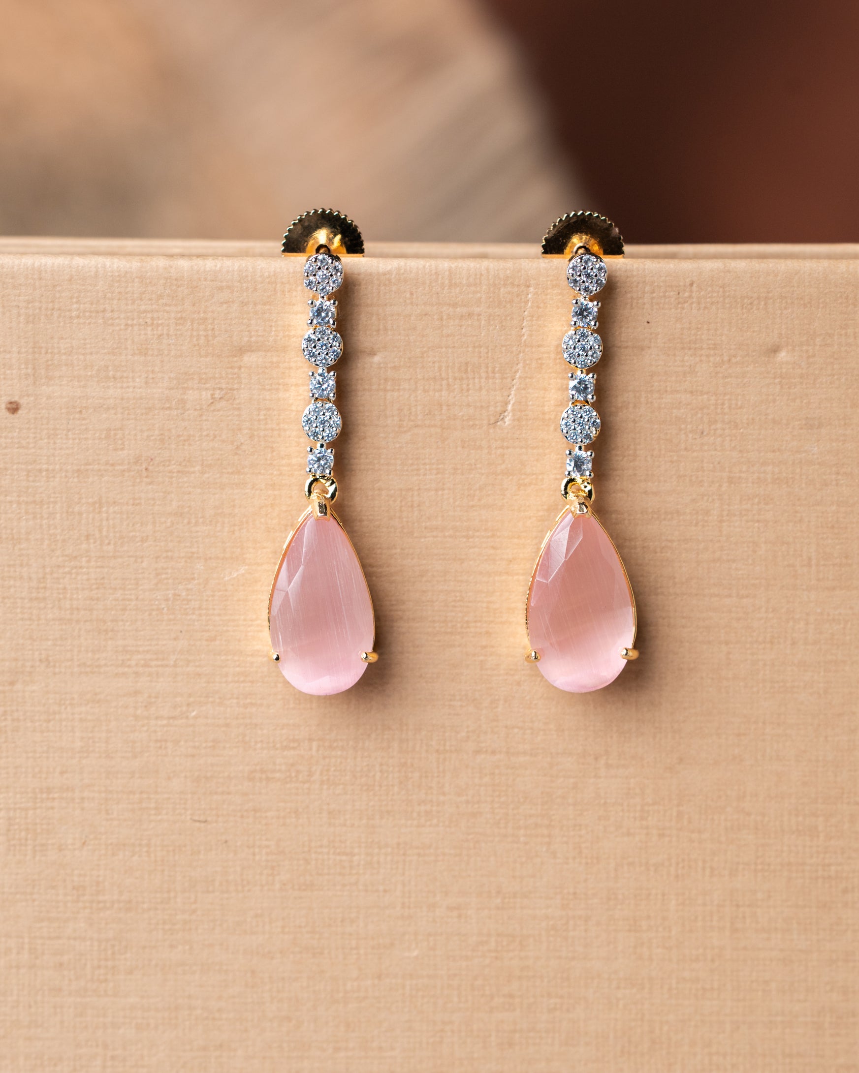 Classic Gold-Toned AD Solitaire Necklace Set | Choice of Emerald Green or Blush Pink Quartz