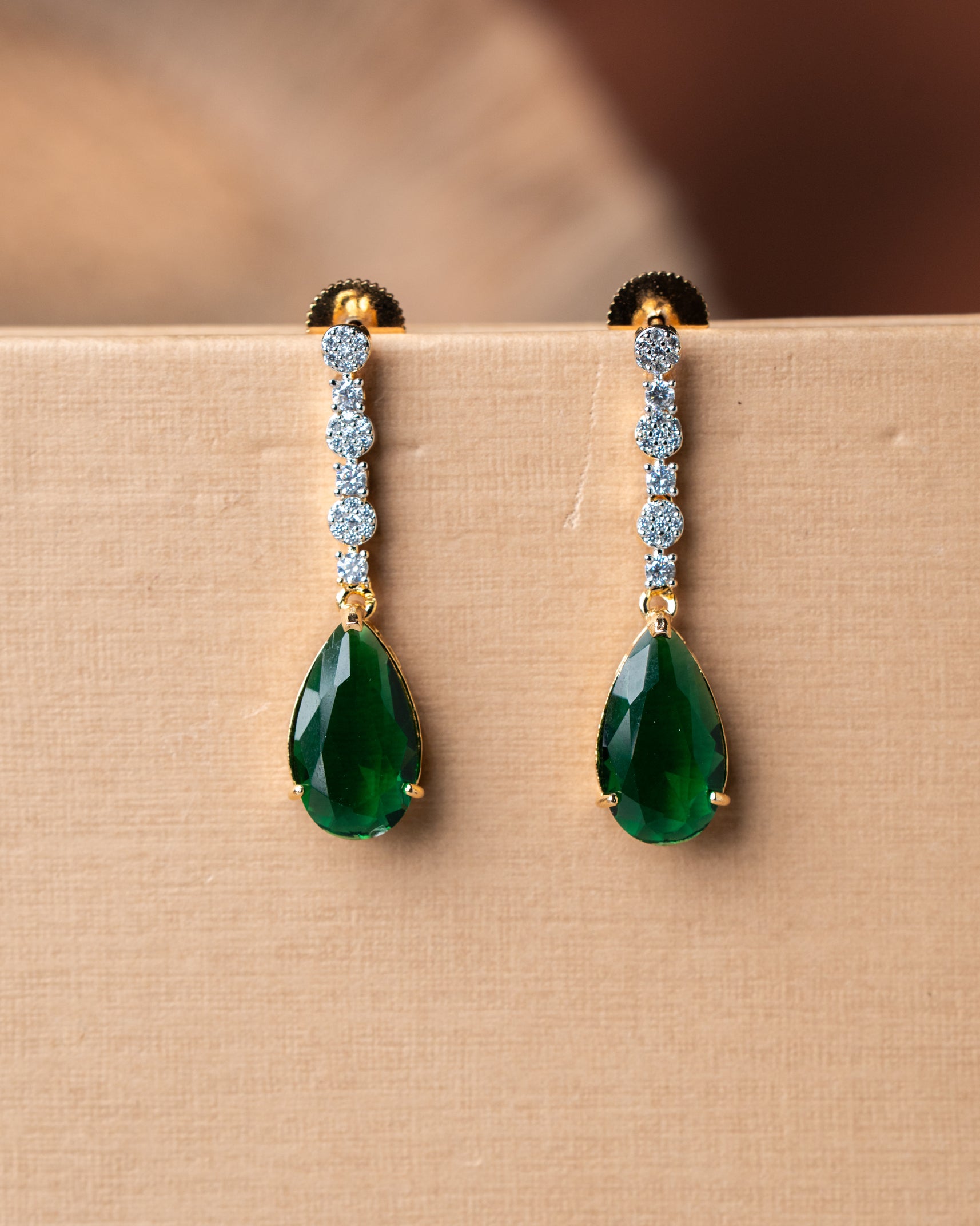 Classic Gold-Toned AD Solitaire Necklace Set | Choice of Emerald Green or Blush Pink Quartz