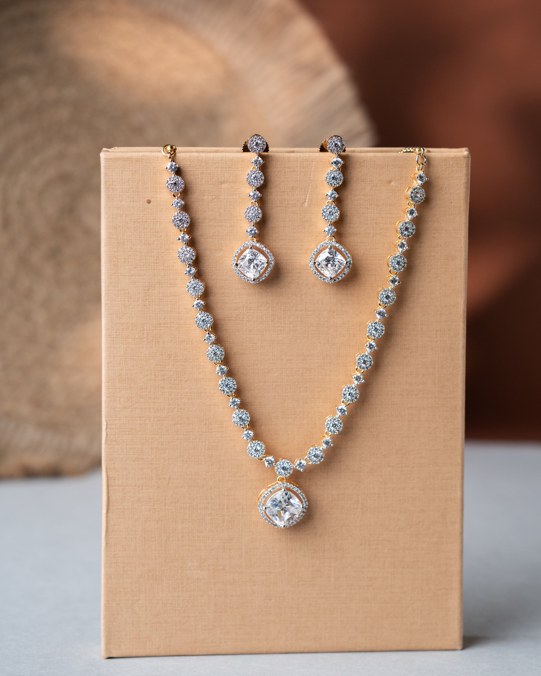 Gold-Toned Ruby & AD Solitaire Necklace Set