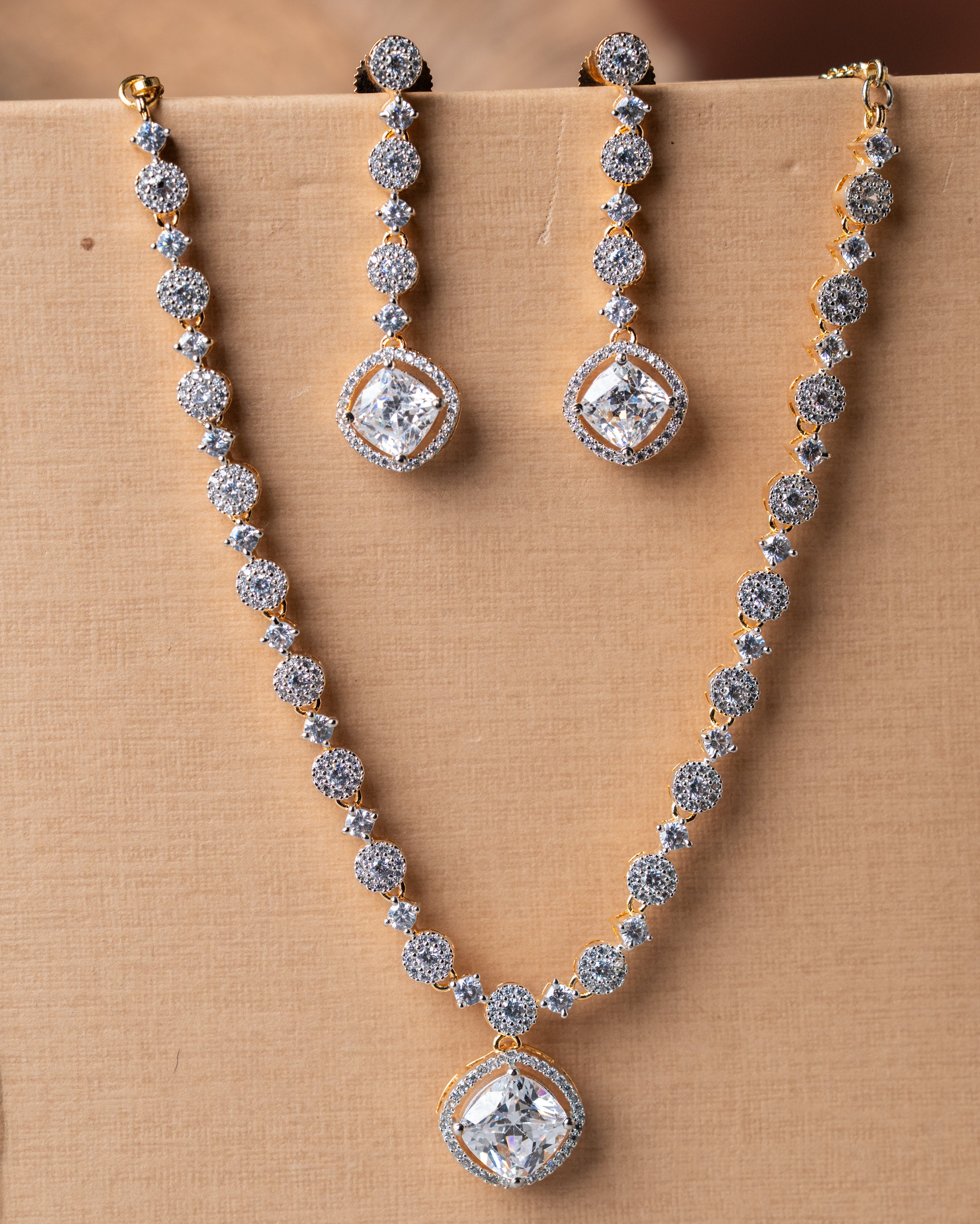 Gold-Toned Ruby & AD Solitaire Necklace Set