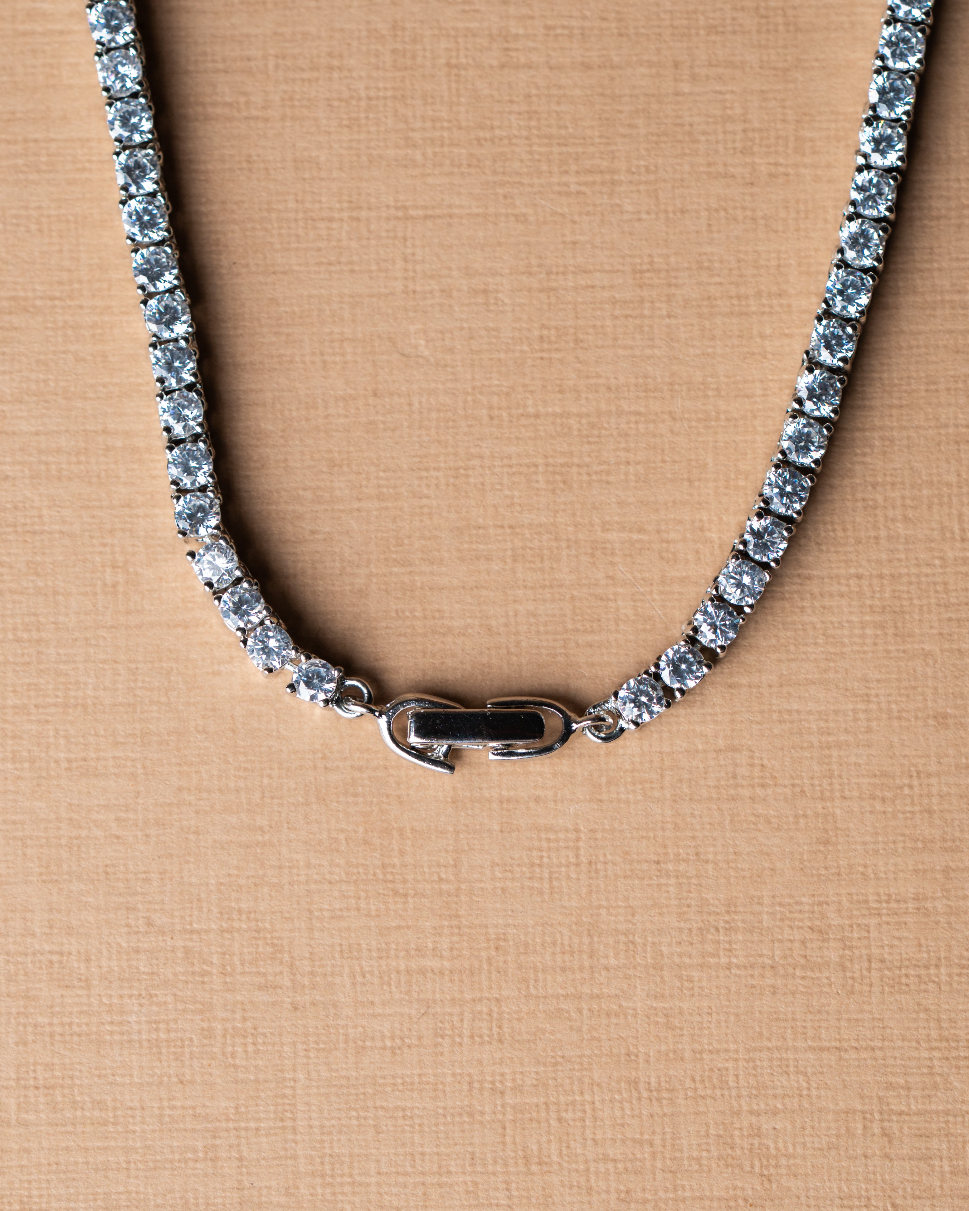 Rhodium-Plated Classic AD Tennis Necklace Set with Solitaire Studs