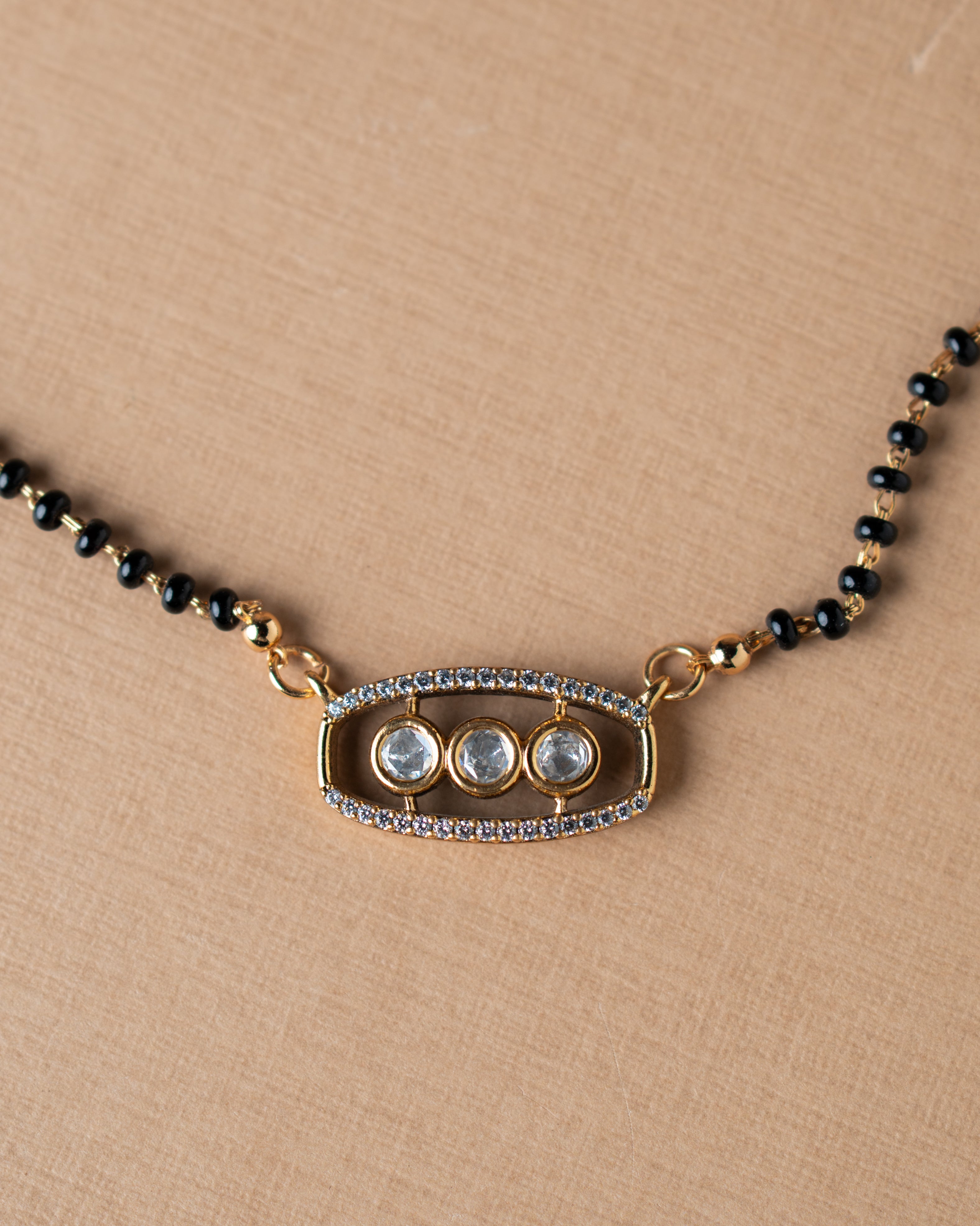 Gold-Toned Kundan Zircon Mangalsutra with Black Bead Chain