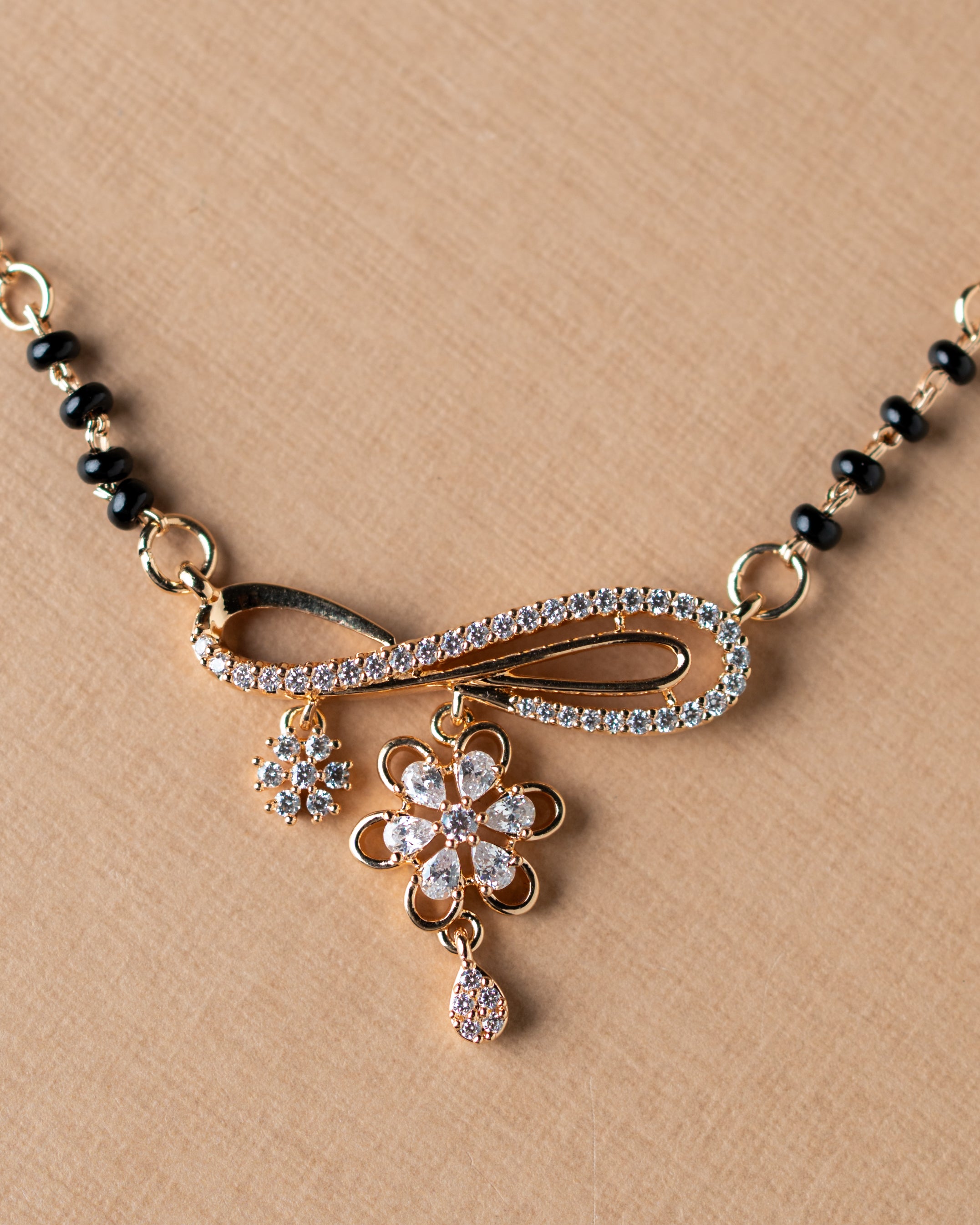 Gold-Toned Infinity Floral American Diamond (AD) Mangalsutra