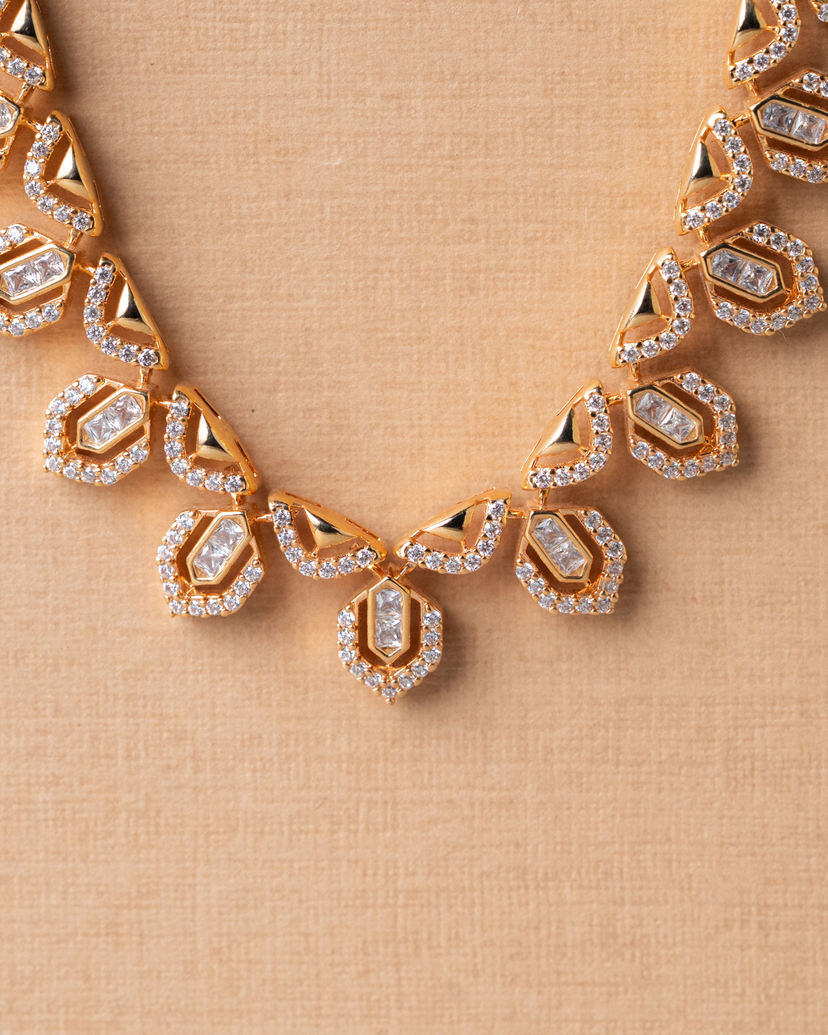 Gold-Toned American Diamond (AD) Floral Link Necklace Set