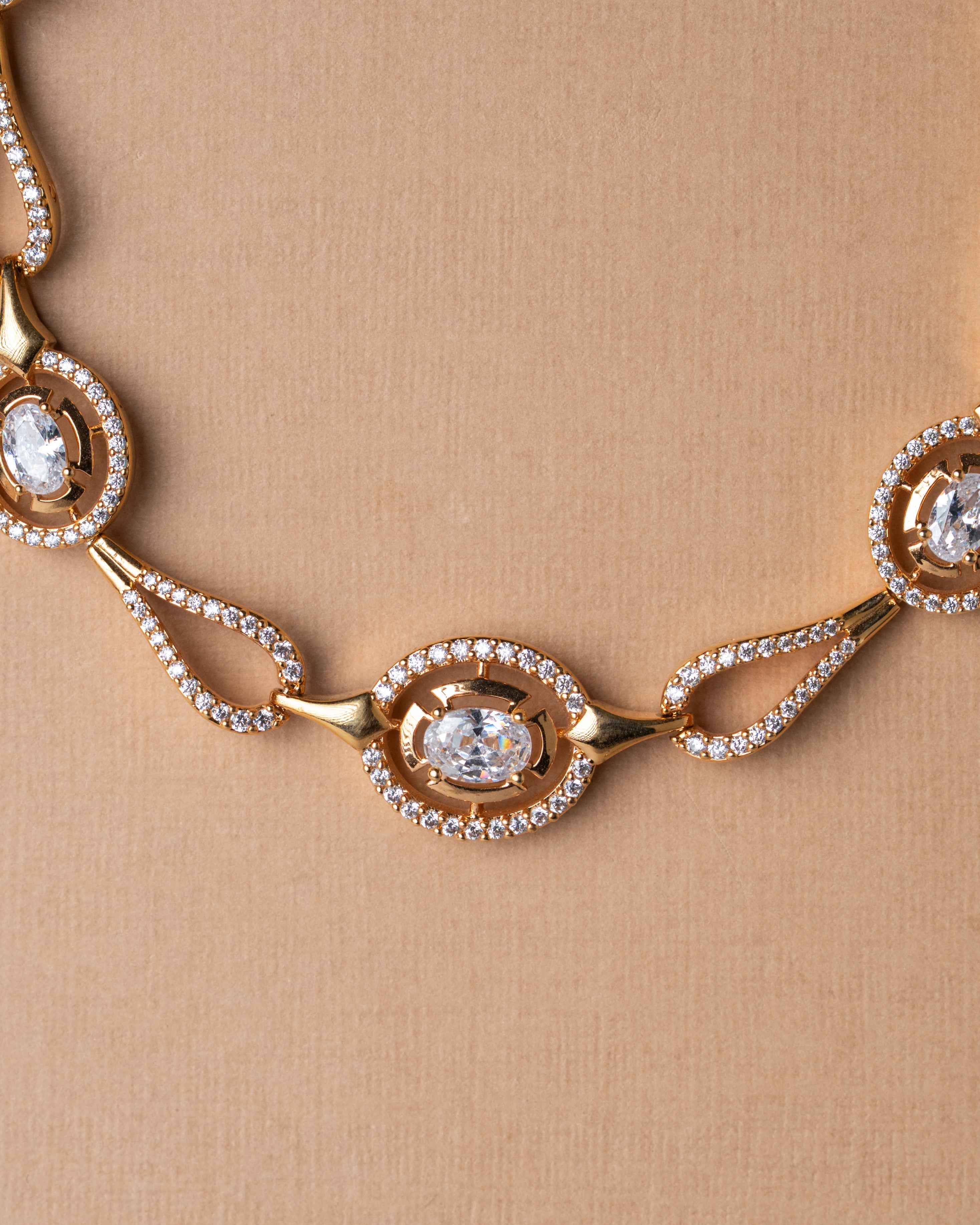 Gold-Toned Oval Halo Link Zircon Necklace Set