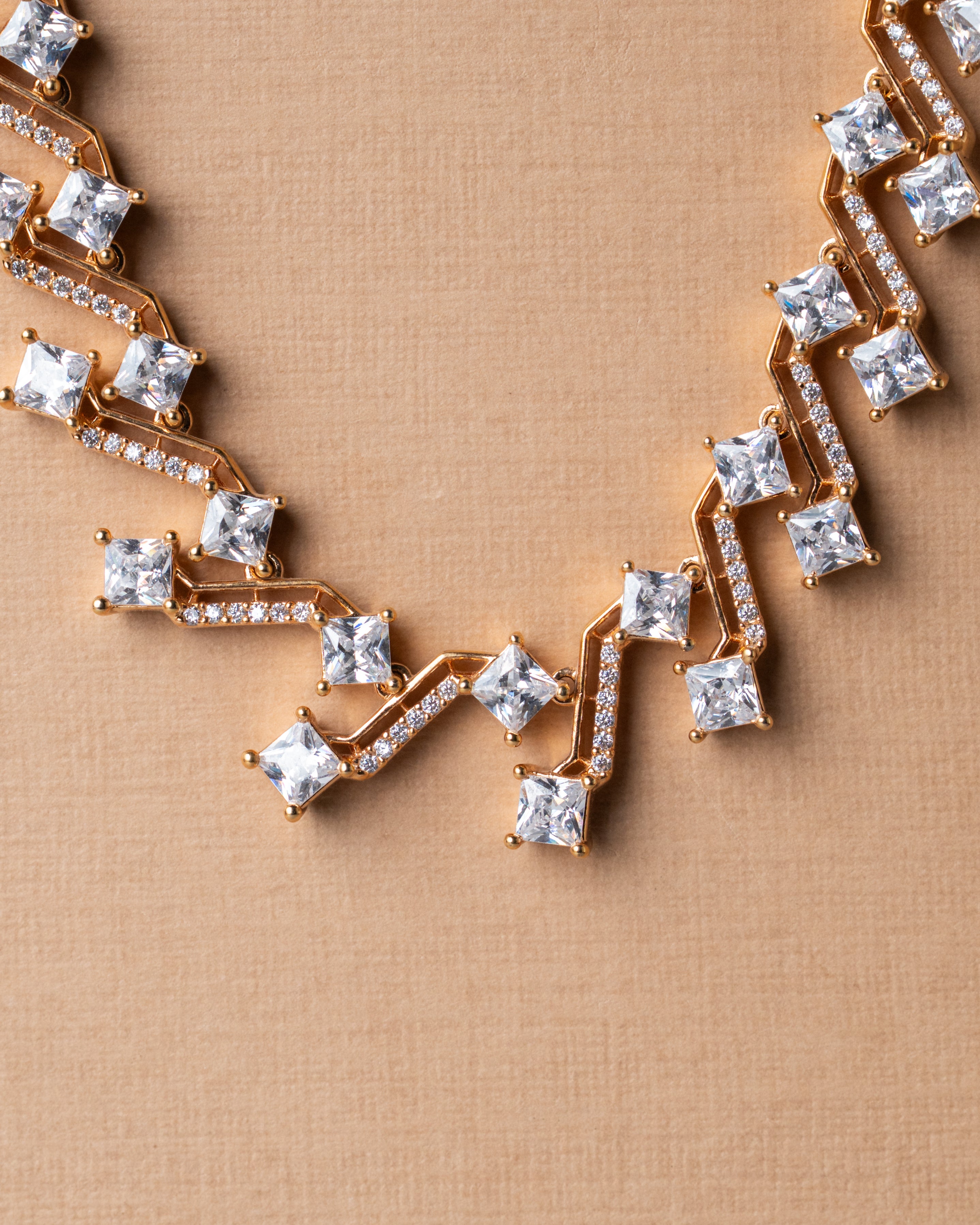 Gold-Toned Zigzag Link Statement AD Necklace Set