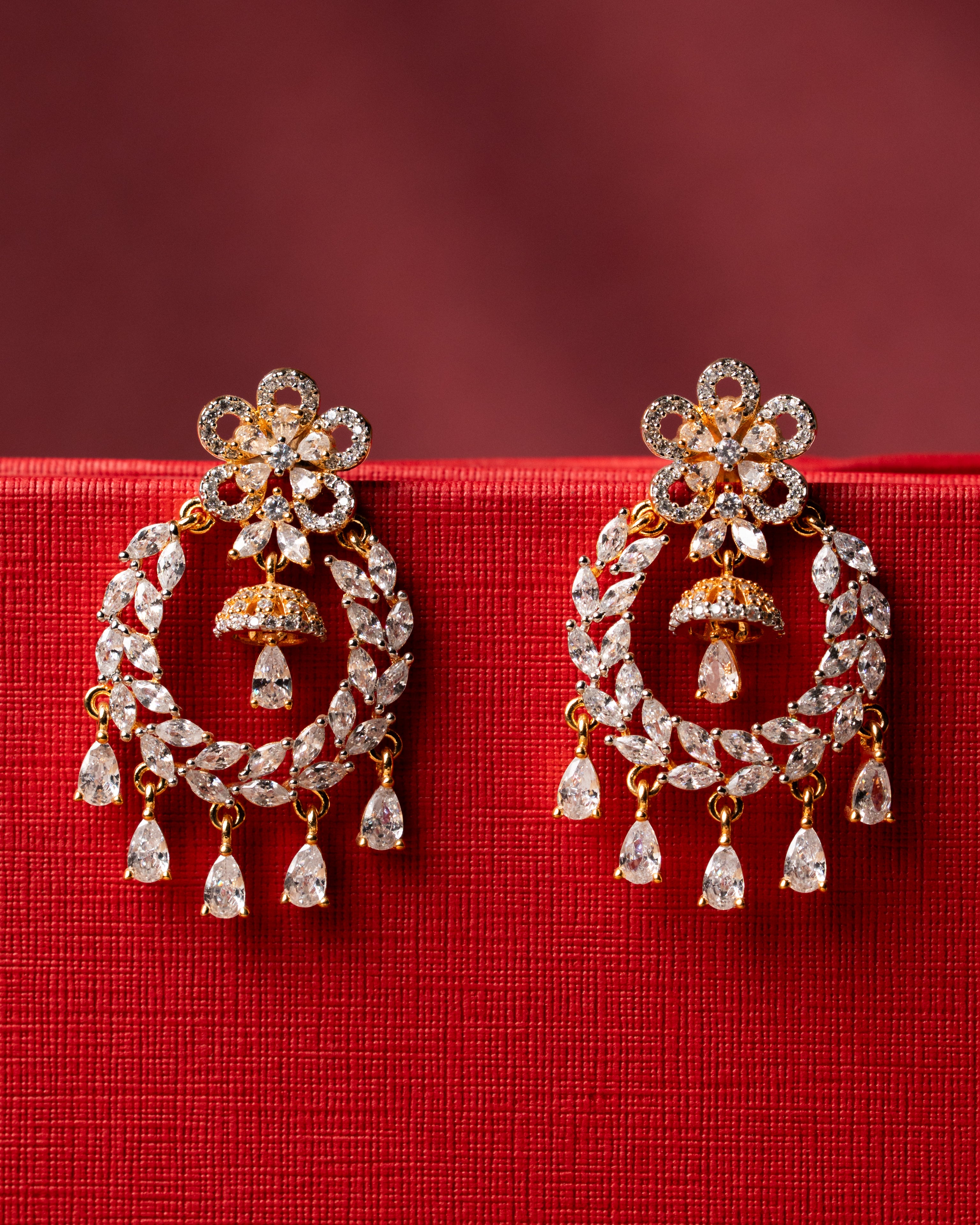Floral Crystal Jhumka Earrings
