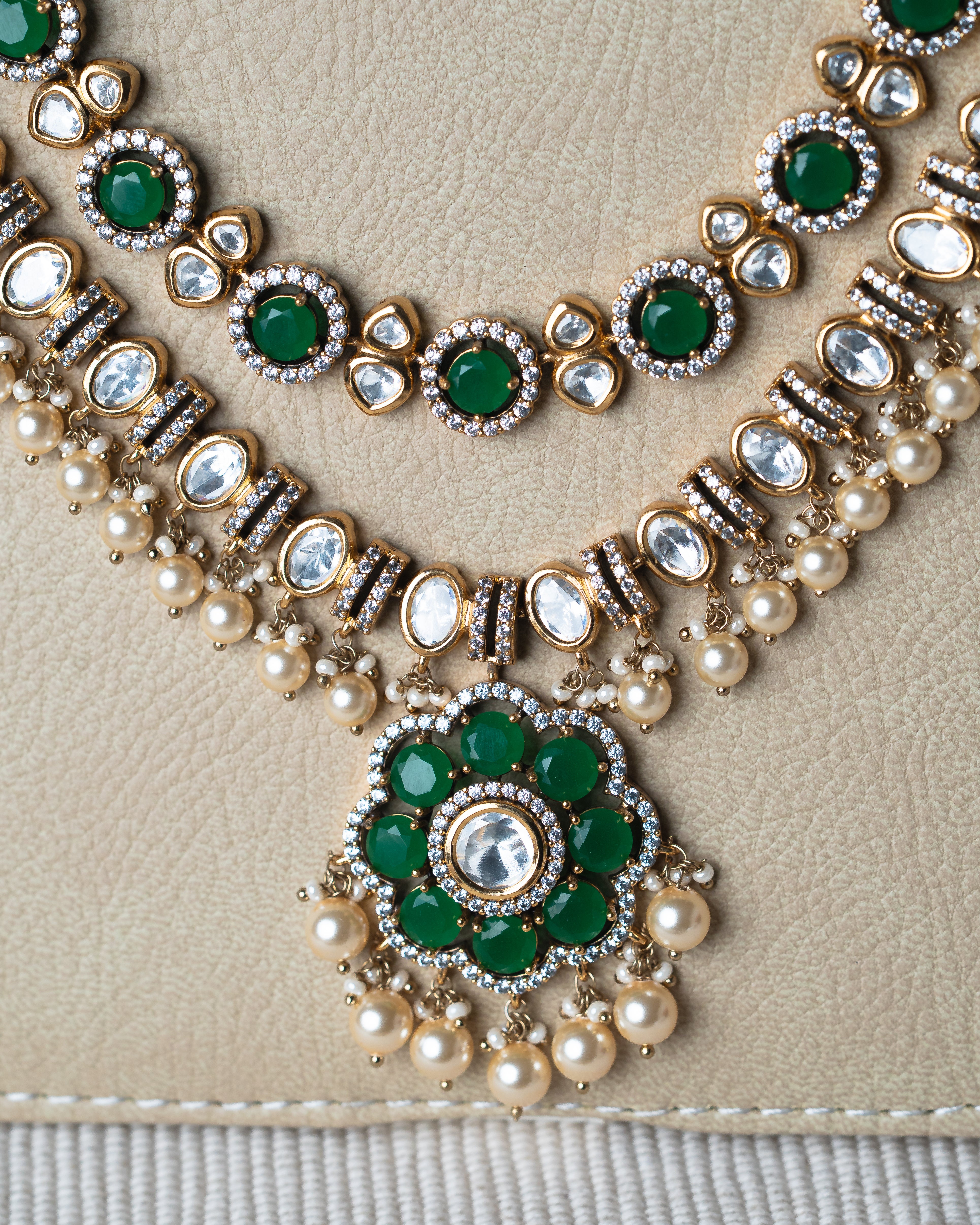 victorian kundan double layer necklace set
