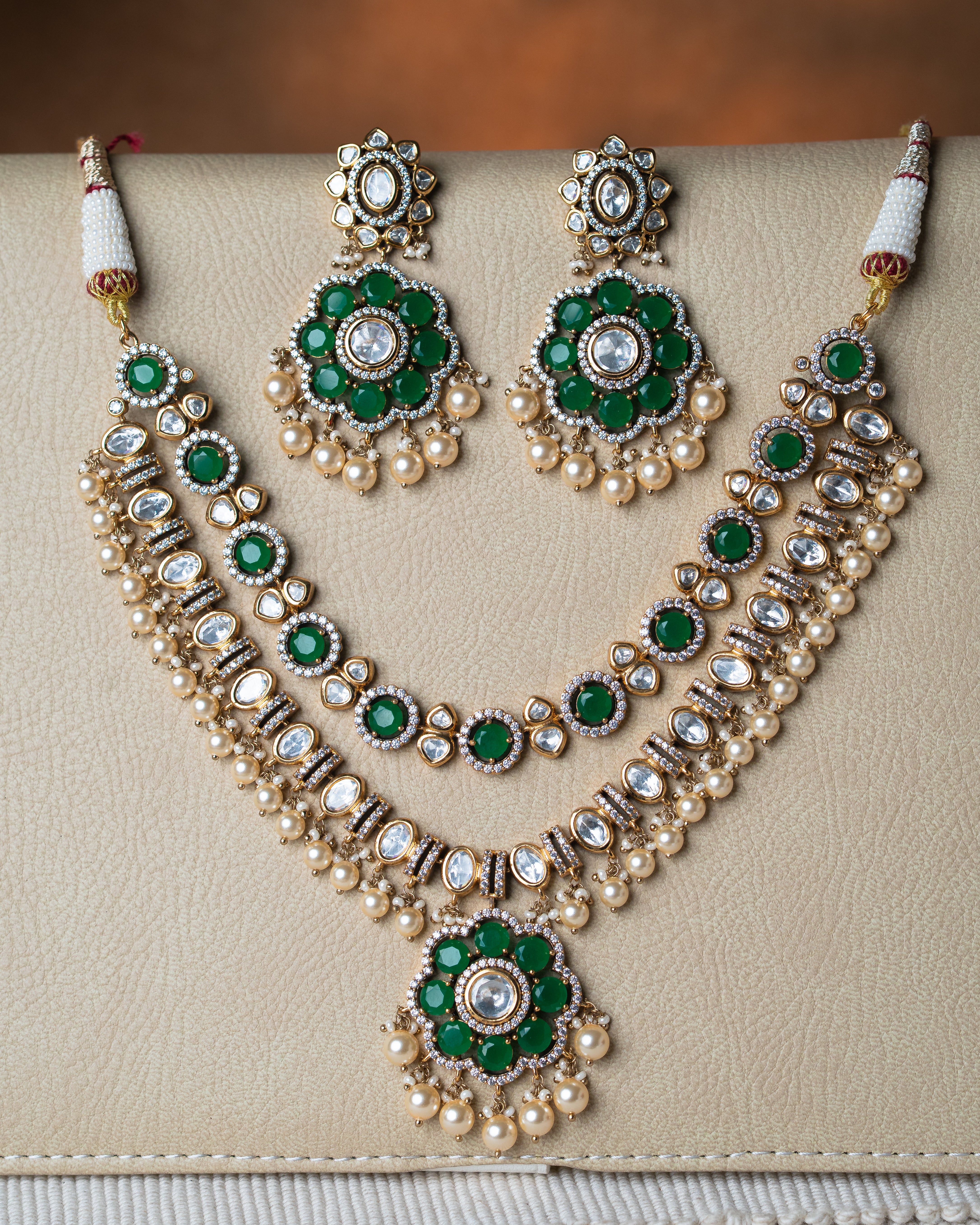 victorian kundan double layer necklace set