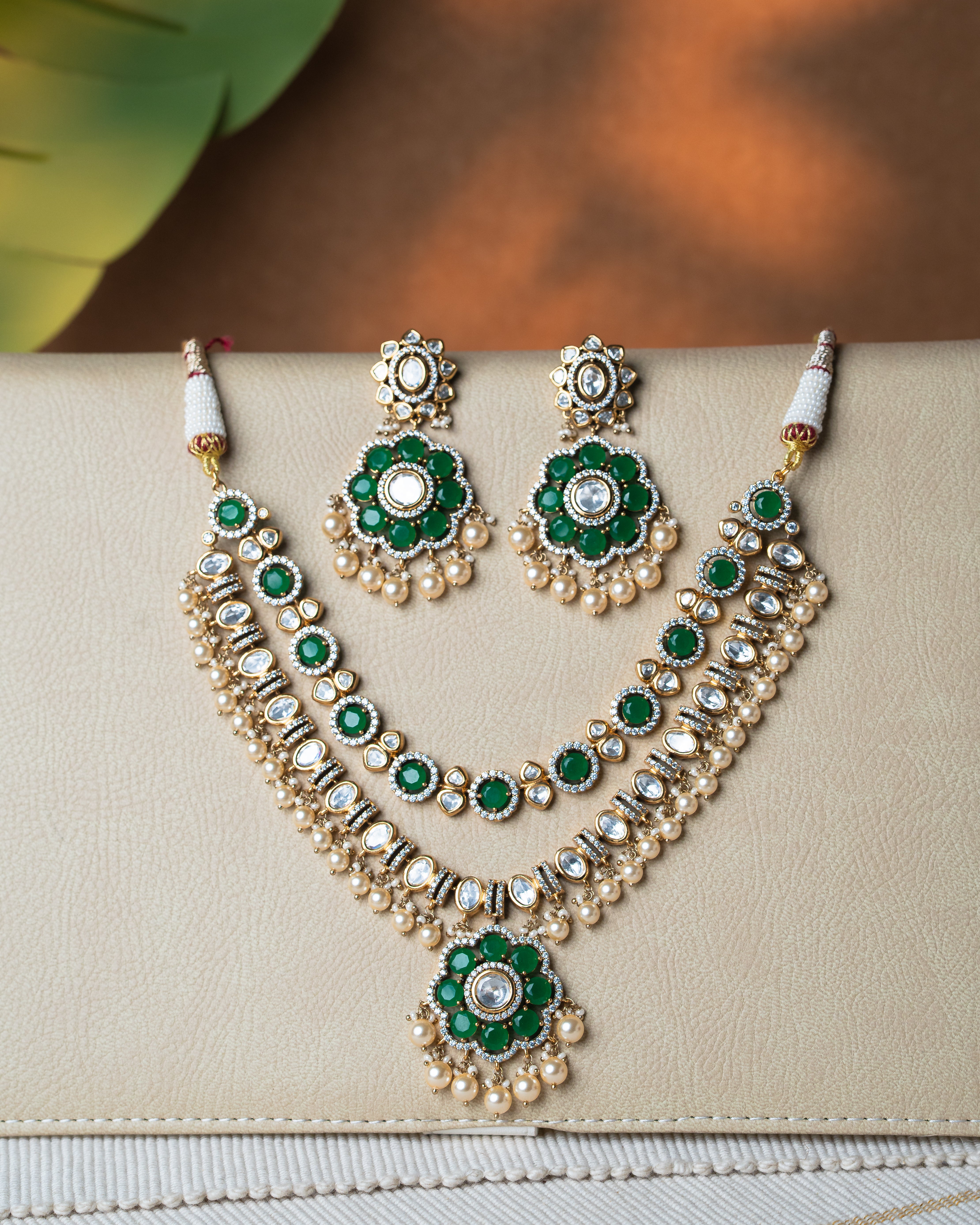 victorian kundan double layer necklace set
