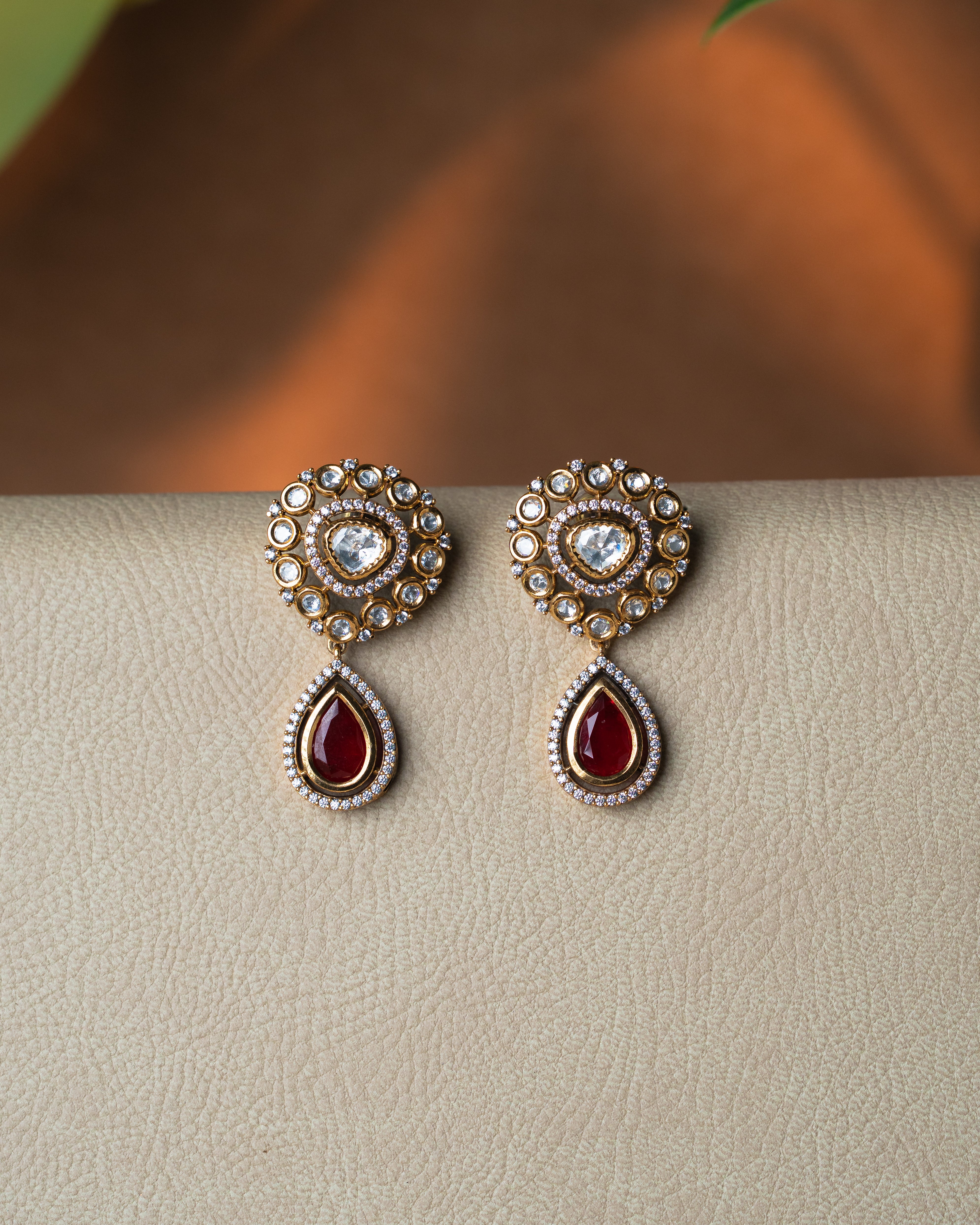 victorian kundan ruby drop necklace set
