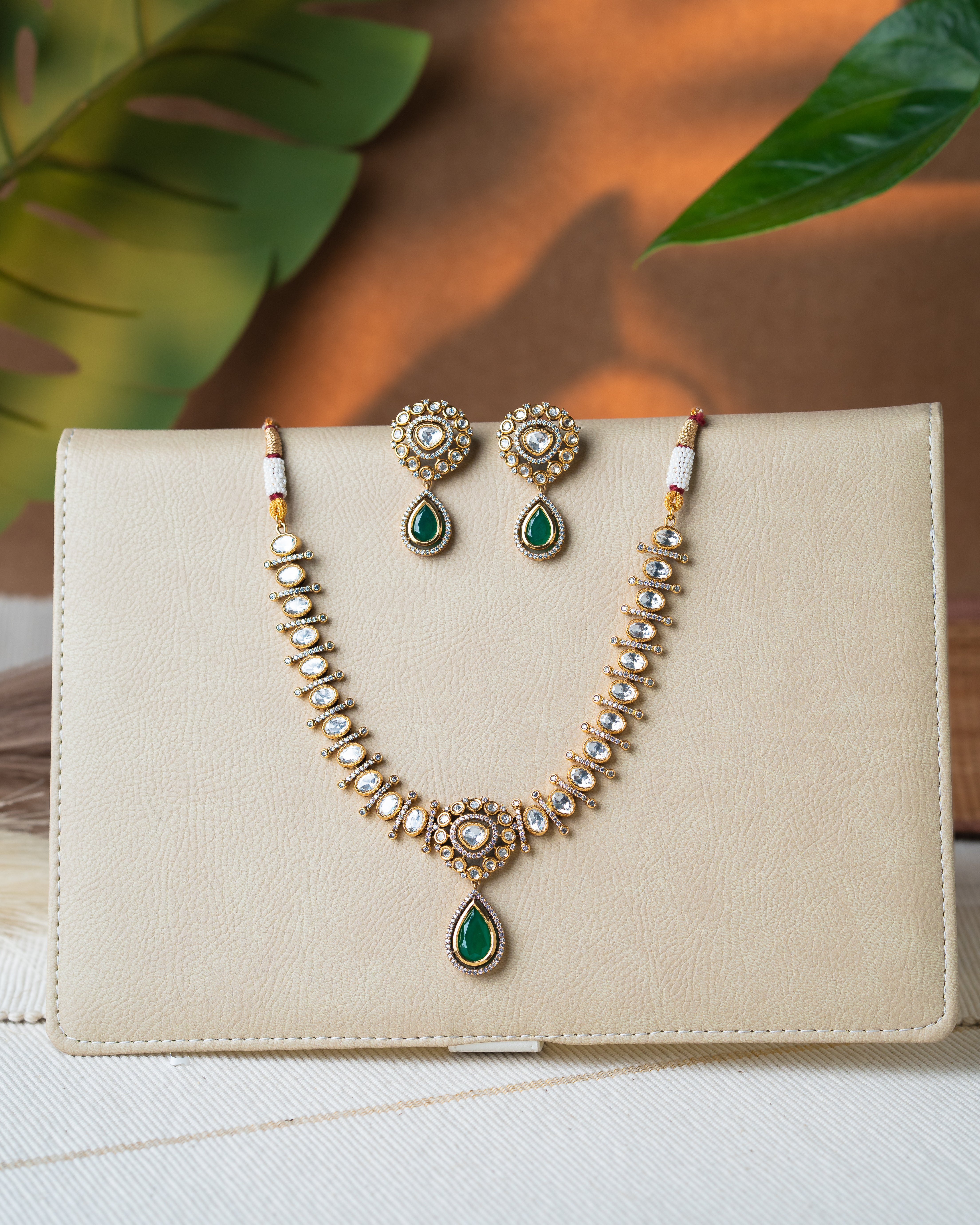 victorian kundan ruby drop necklace set
