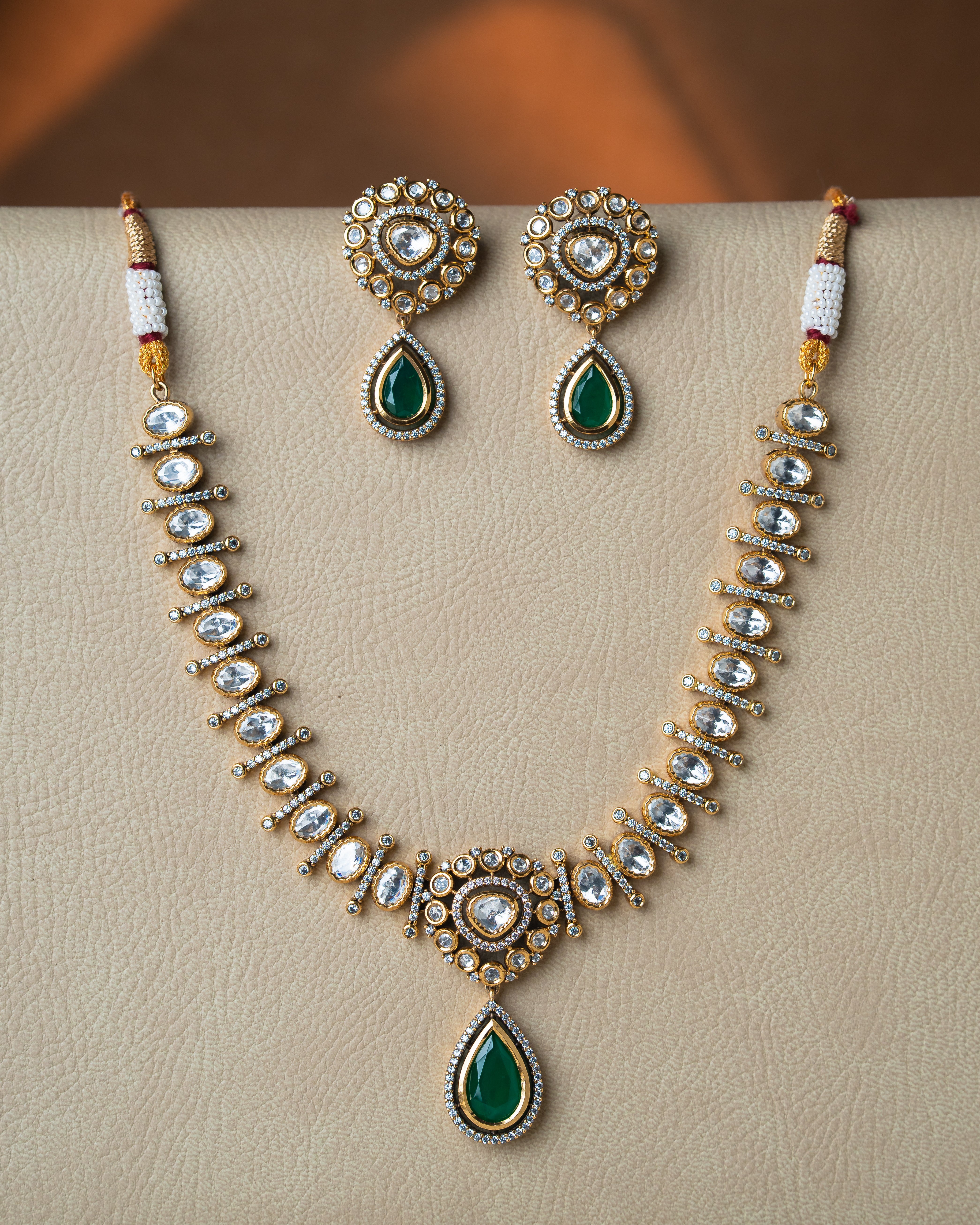 Kundan Emerald Drop Necklace Set