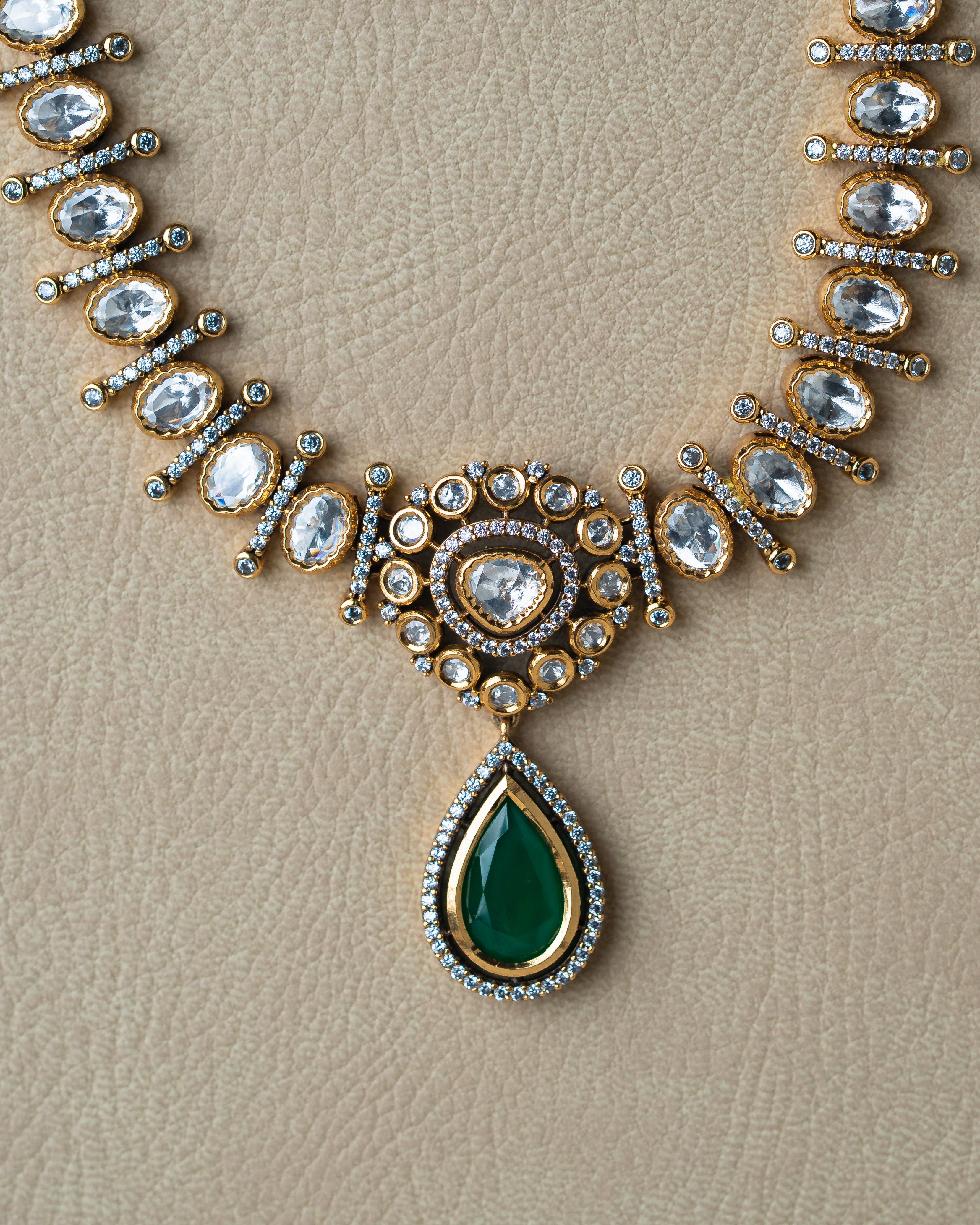 Kundan Emerald Drop Necklace Set