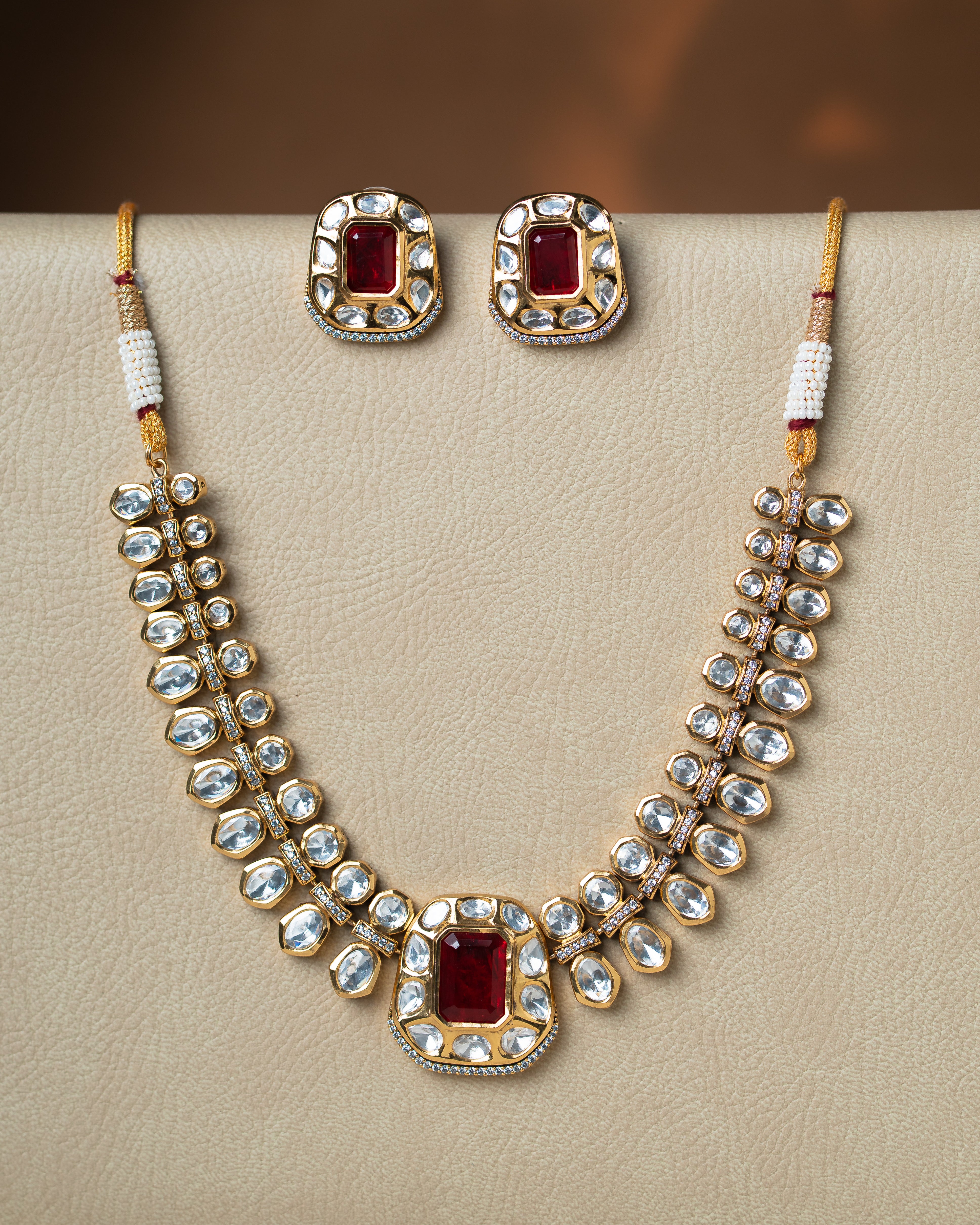 Victorian Kundan Diamond Fusion Necklace Set
