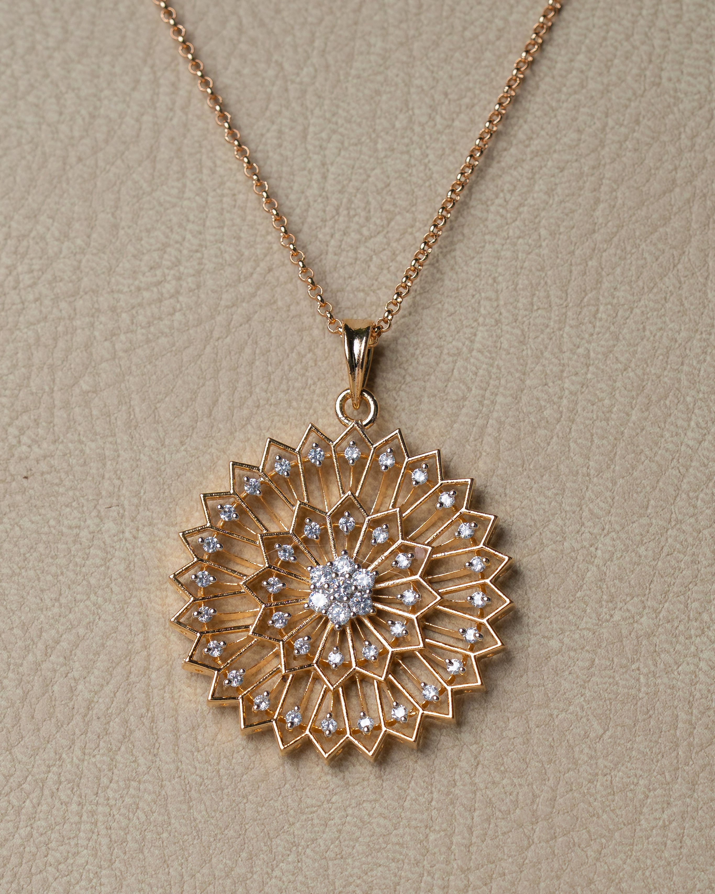 Floral Zircon Pendant Set with Stud Earrings