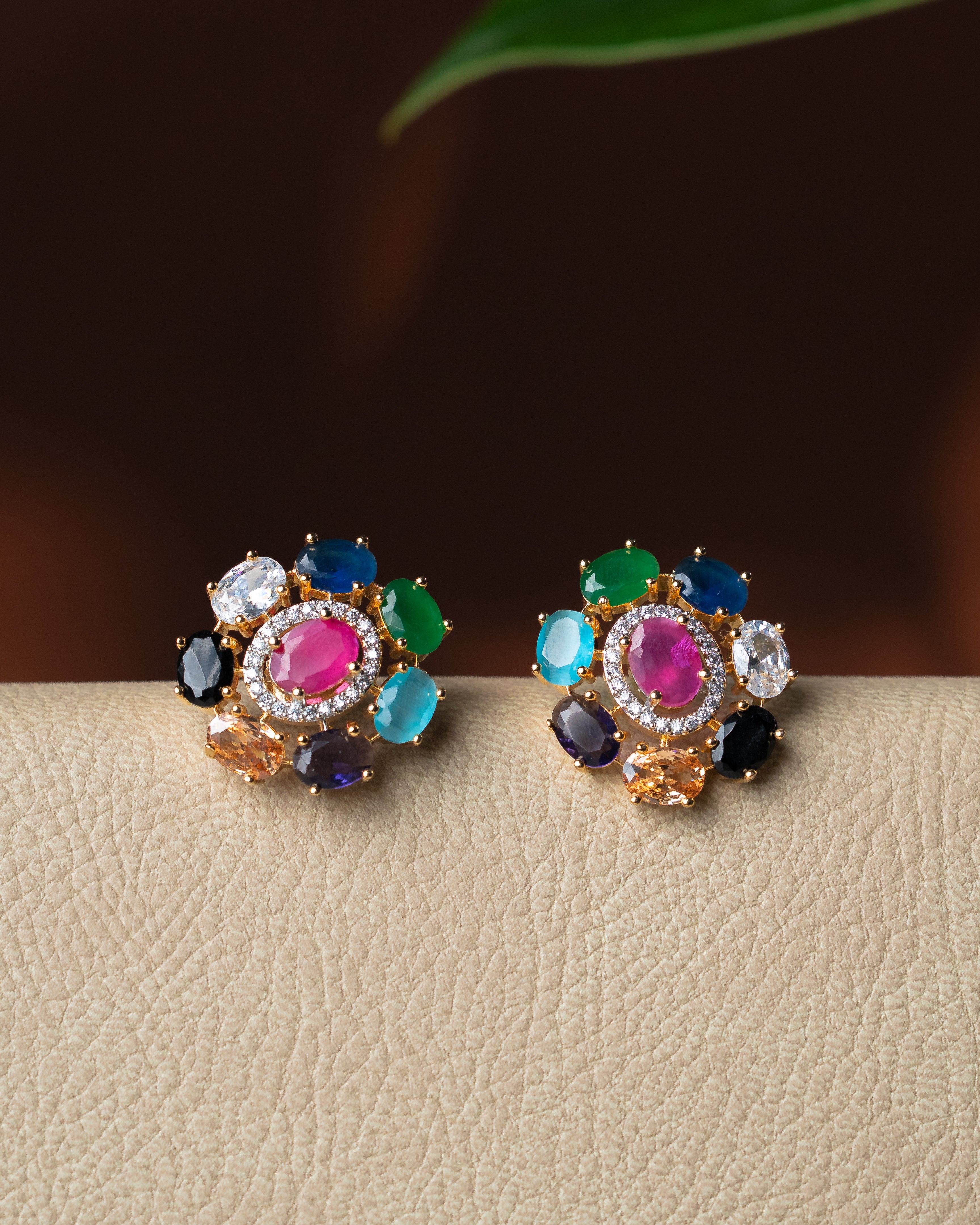 Classic Navratna Ruby Core Zircon Pendant Set