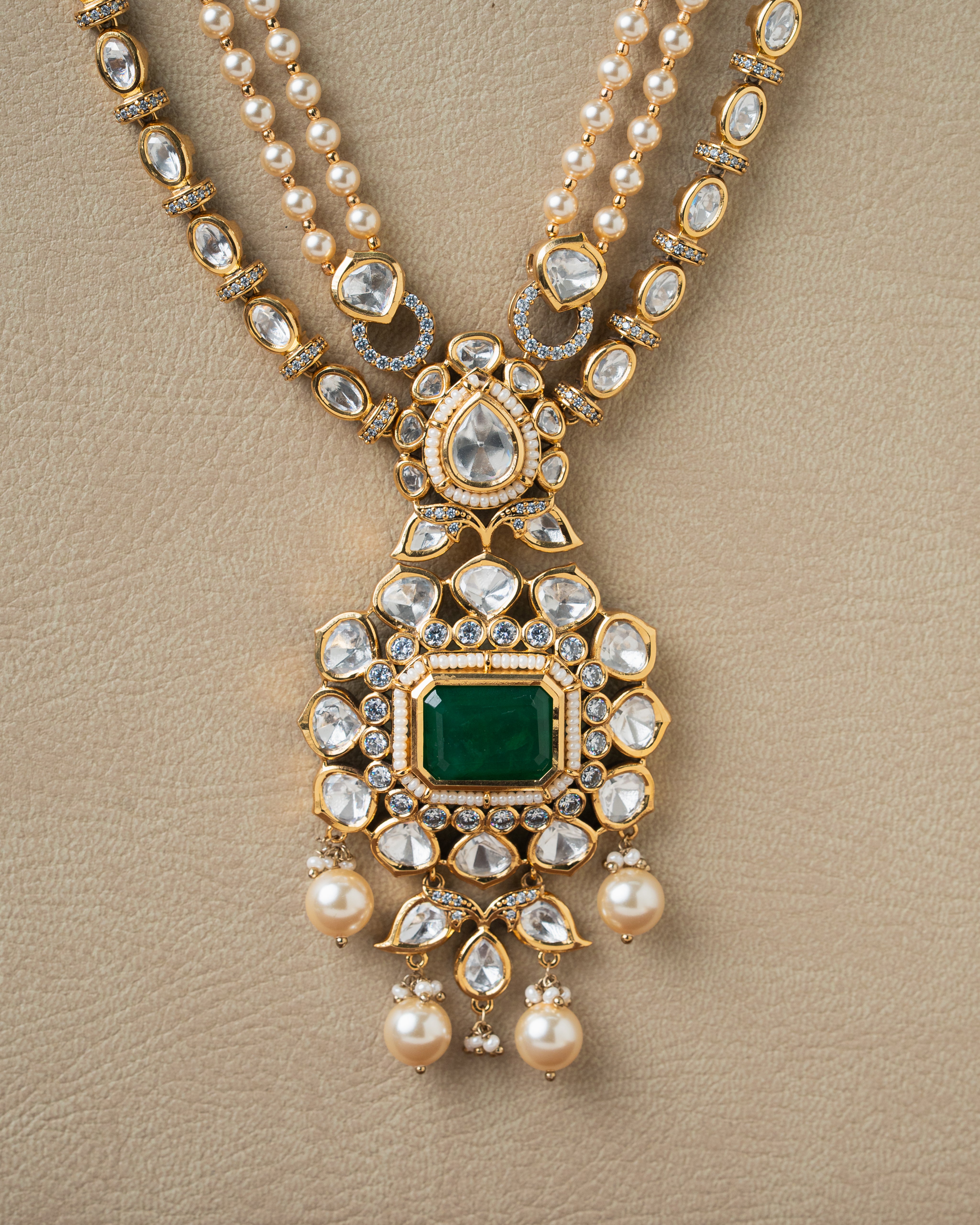 Emerald Kundan Long Necklace Set