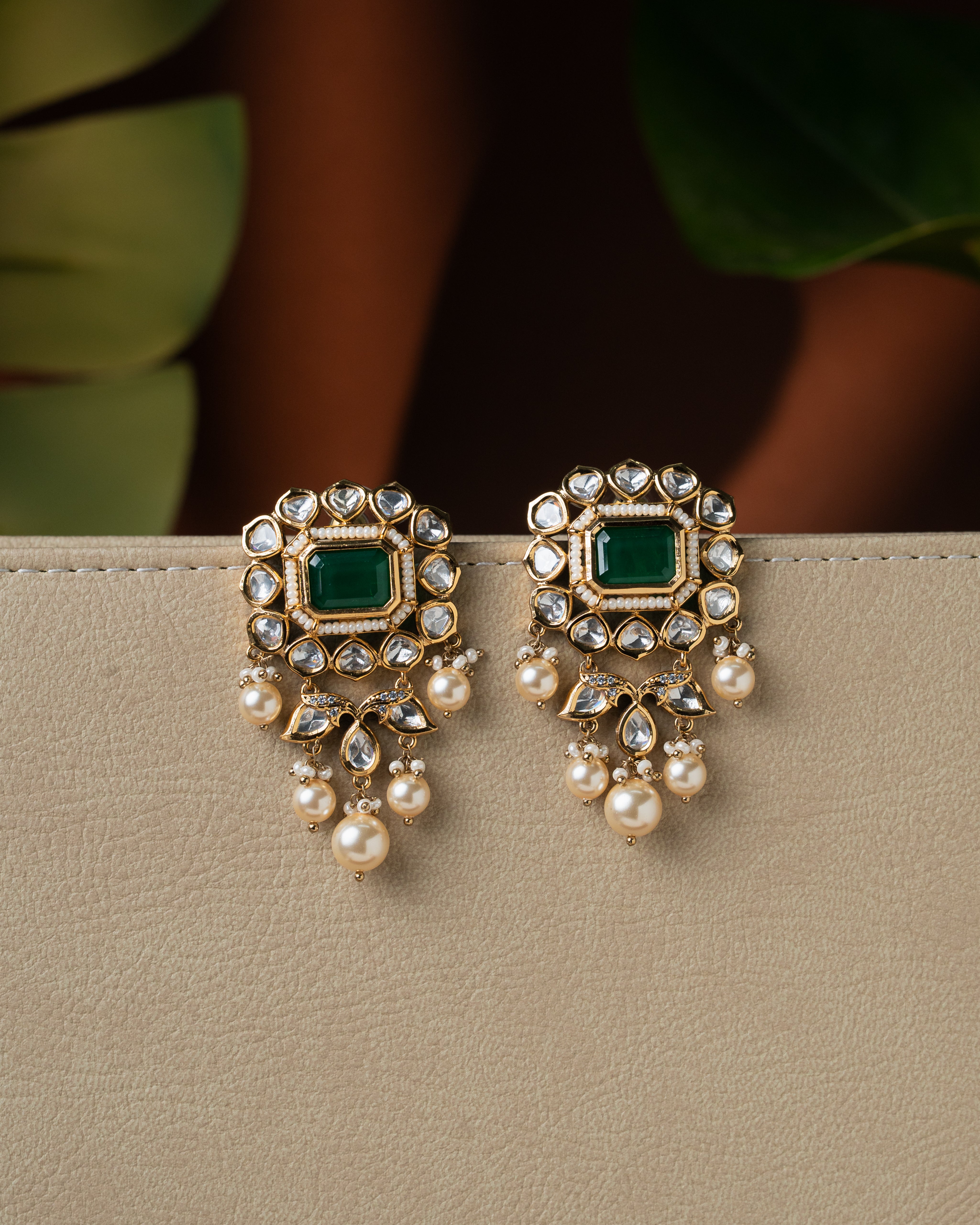 Emerald Kundan Long Necklace Set