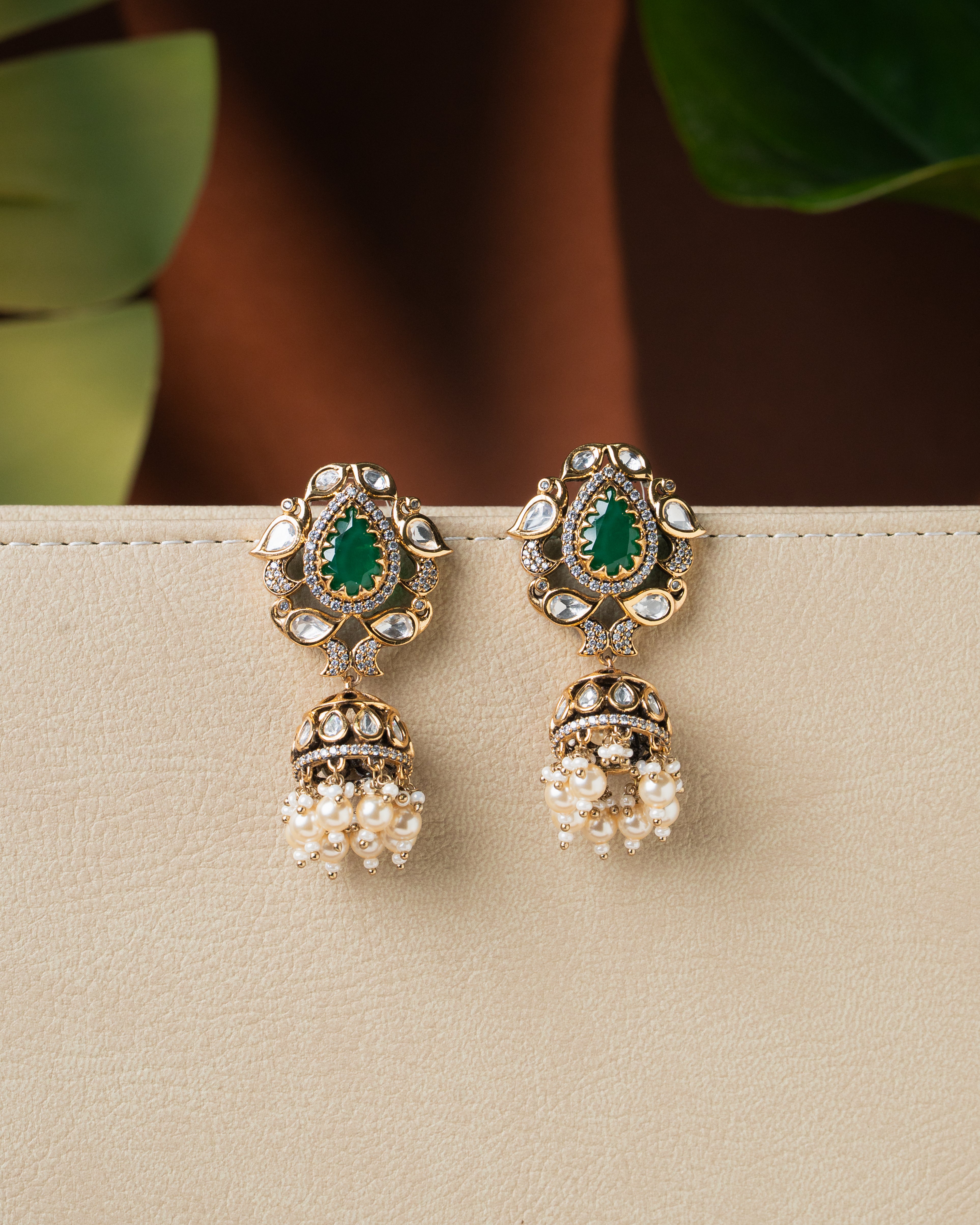 Victorian Ruby Kundan Pearl Drop Necklace Set with Zircon Finish