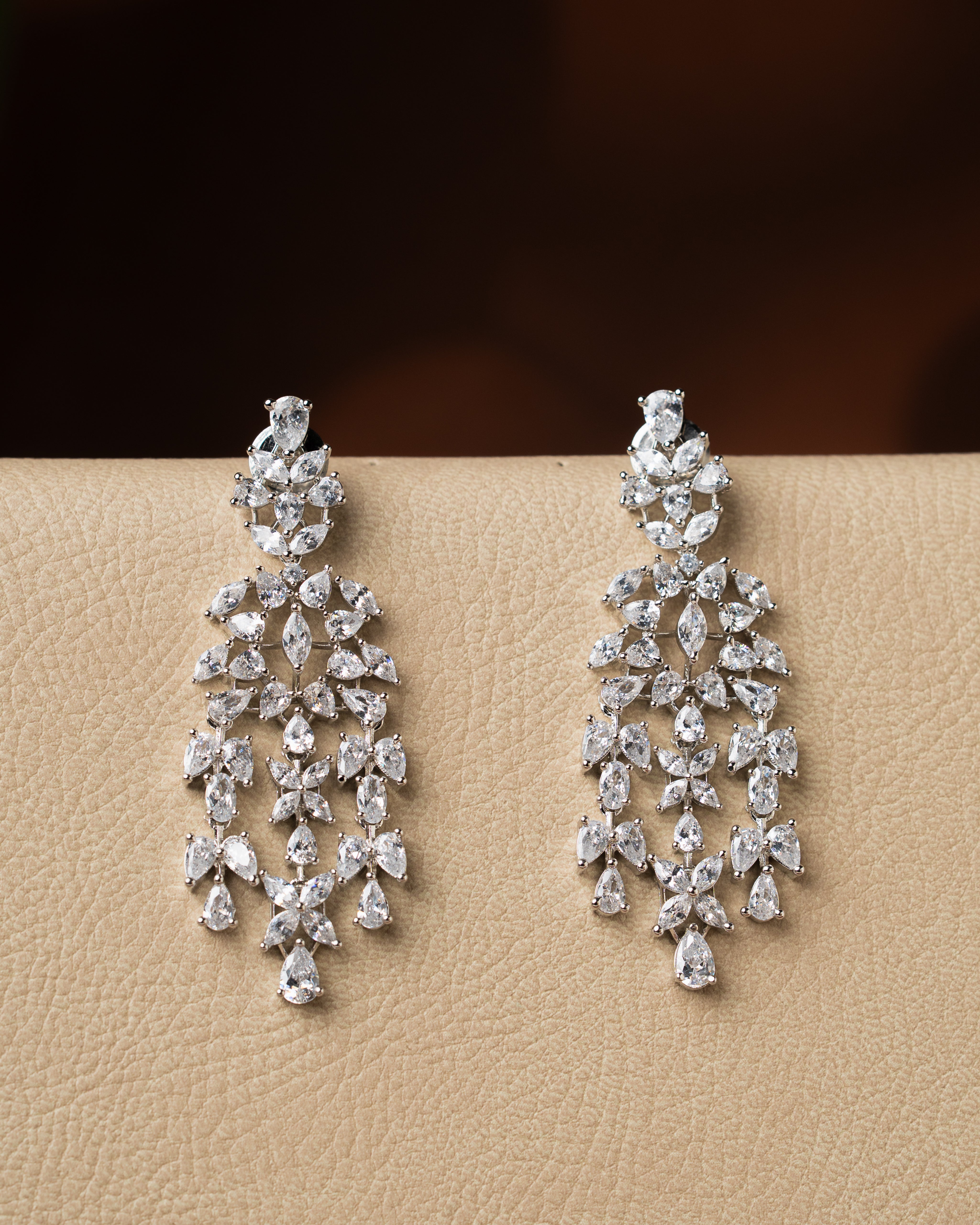 White Zircon Multi Layer Bridal Necklace Set with Earrings